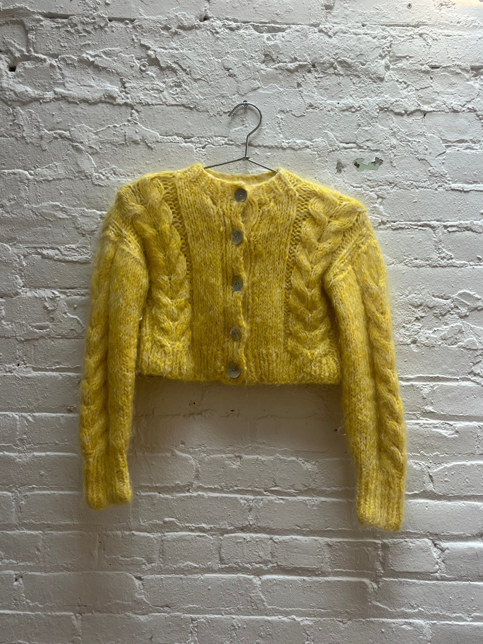 Frisson Knits Cropped Yellow Cardigan