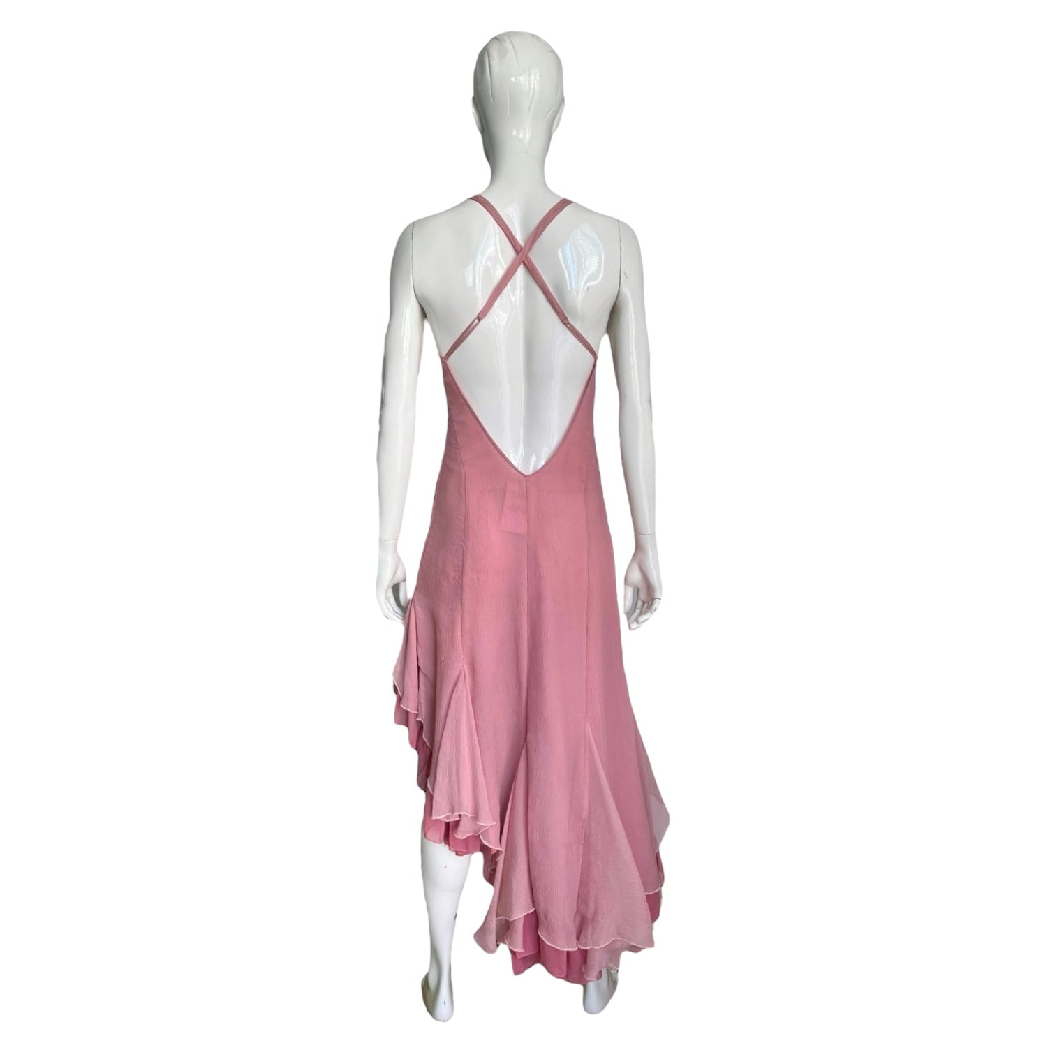 2000s Pink Silk Backless Dress