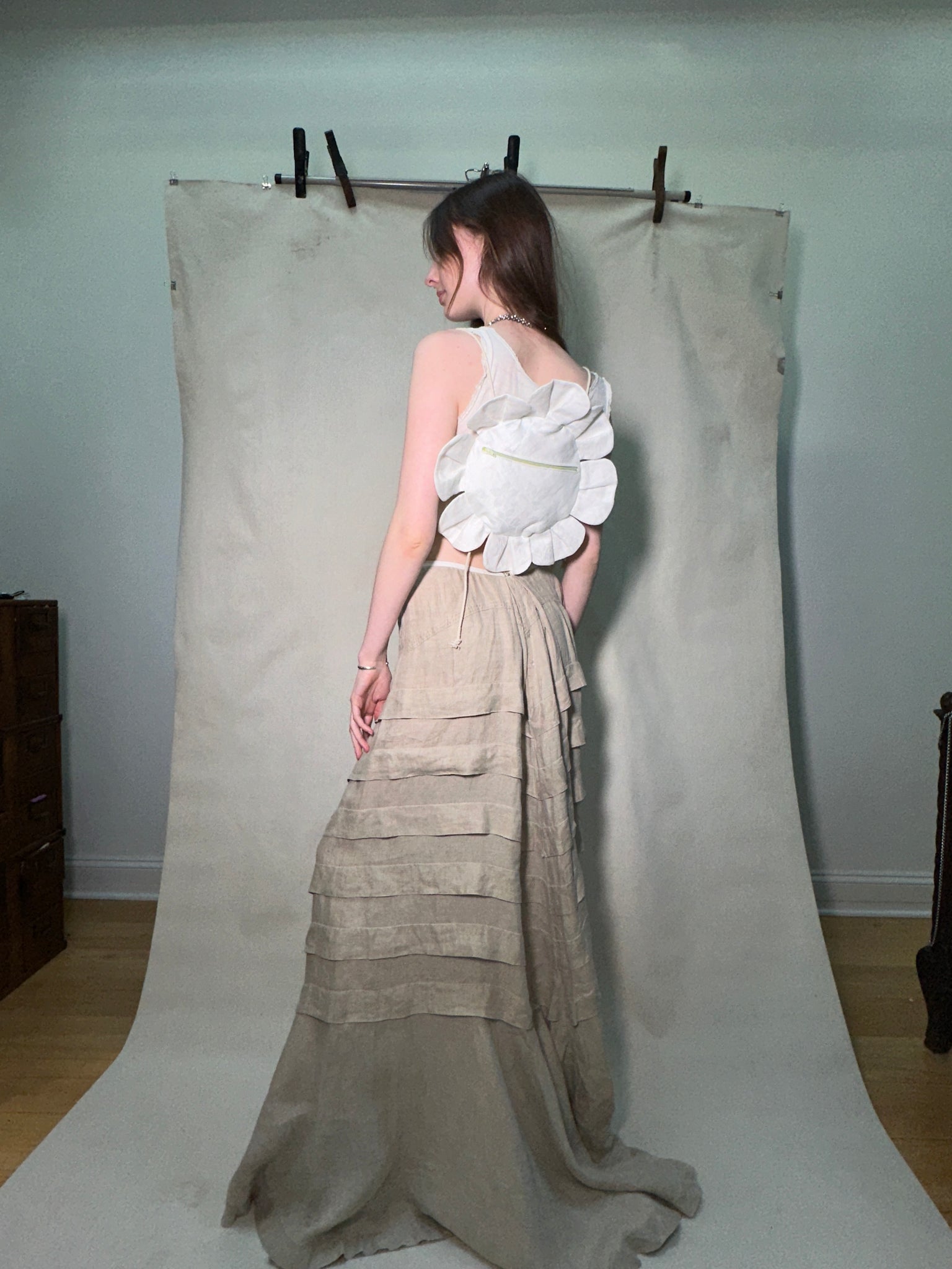 Tiered linen maxi skirt