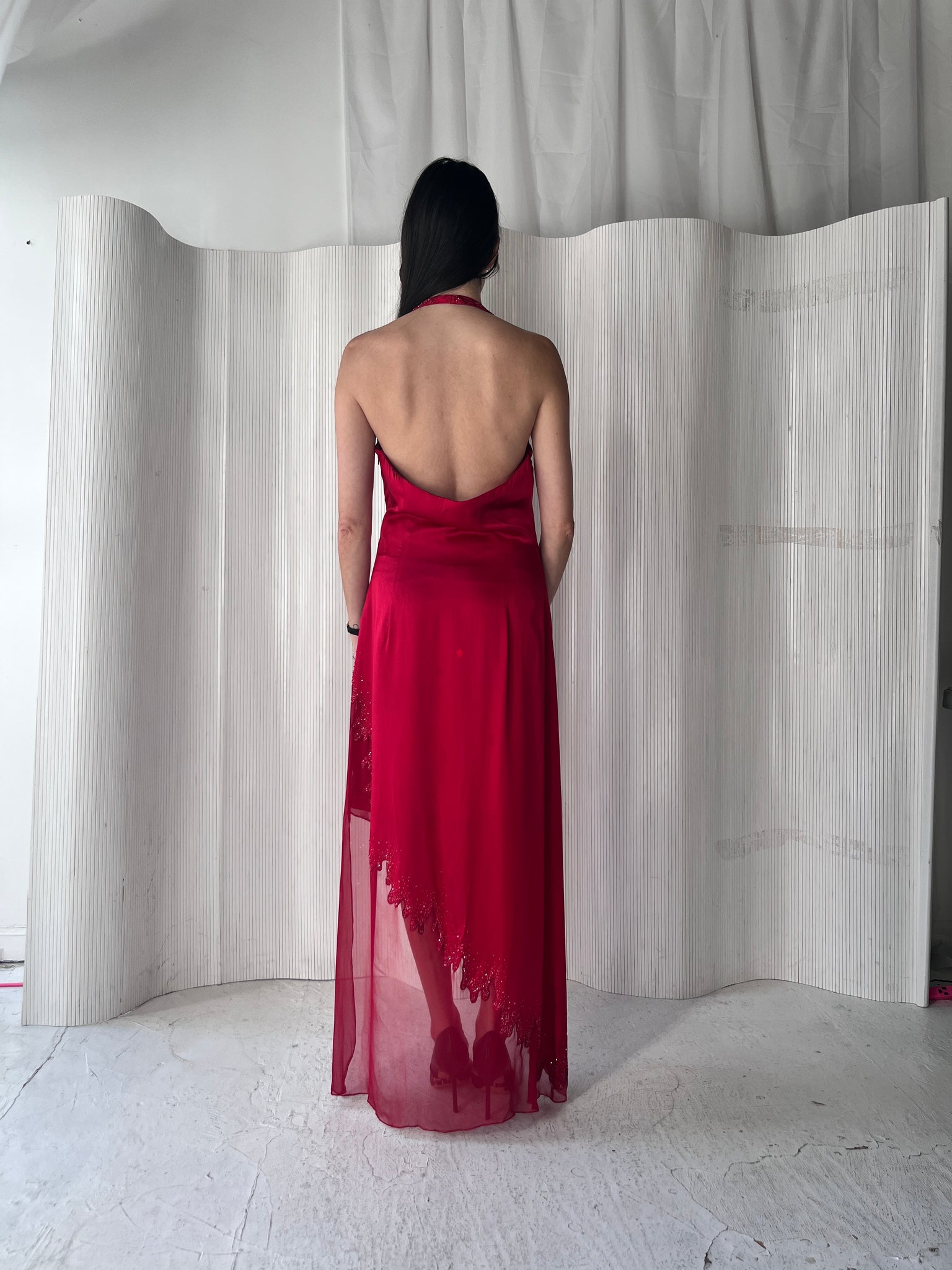 Silk Garnet Halter Gown