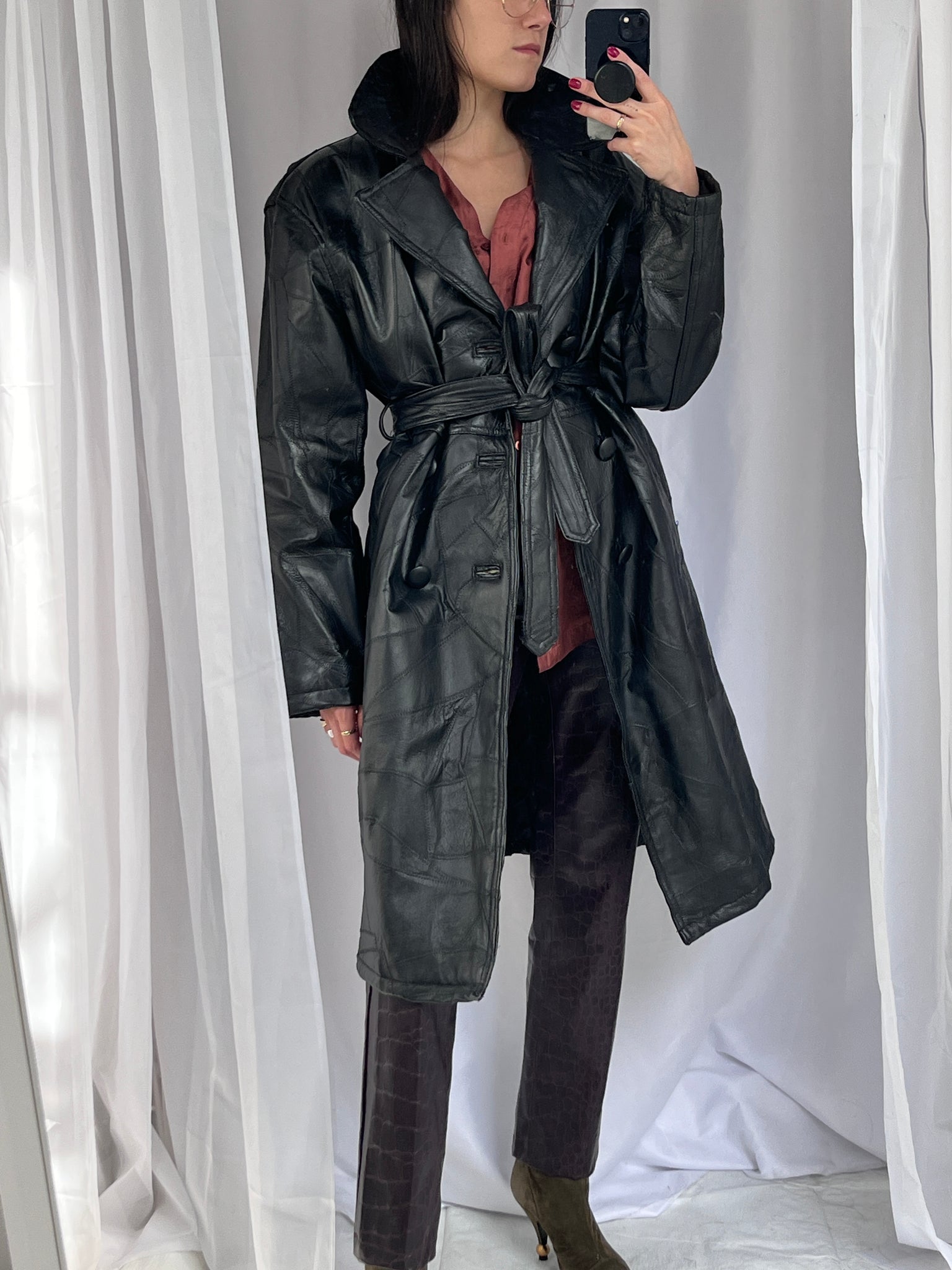 Patchwork leather trench