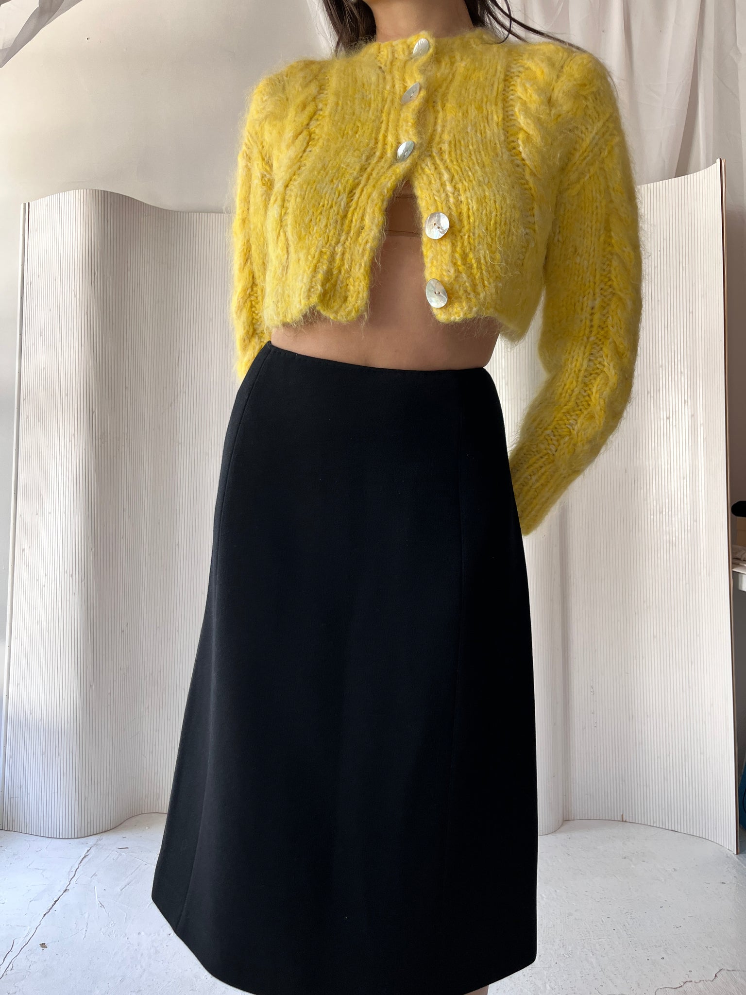 Frisson Knits Cropped Yellow Cardigan