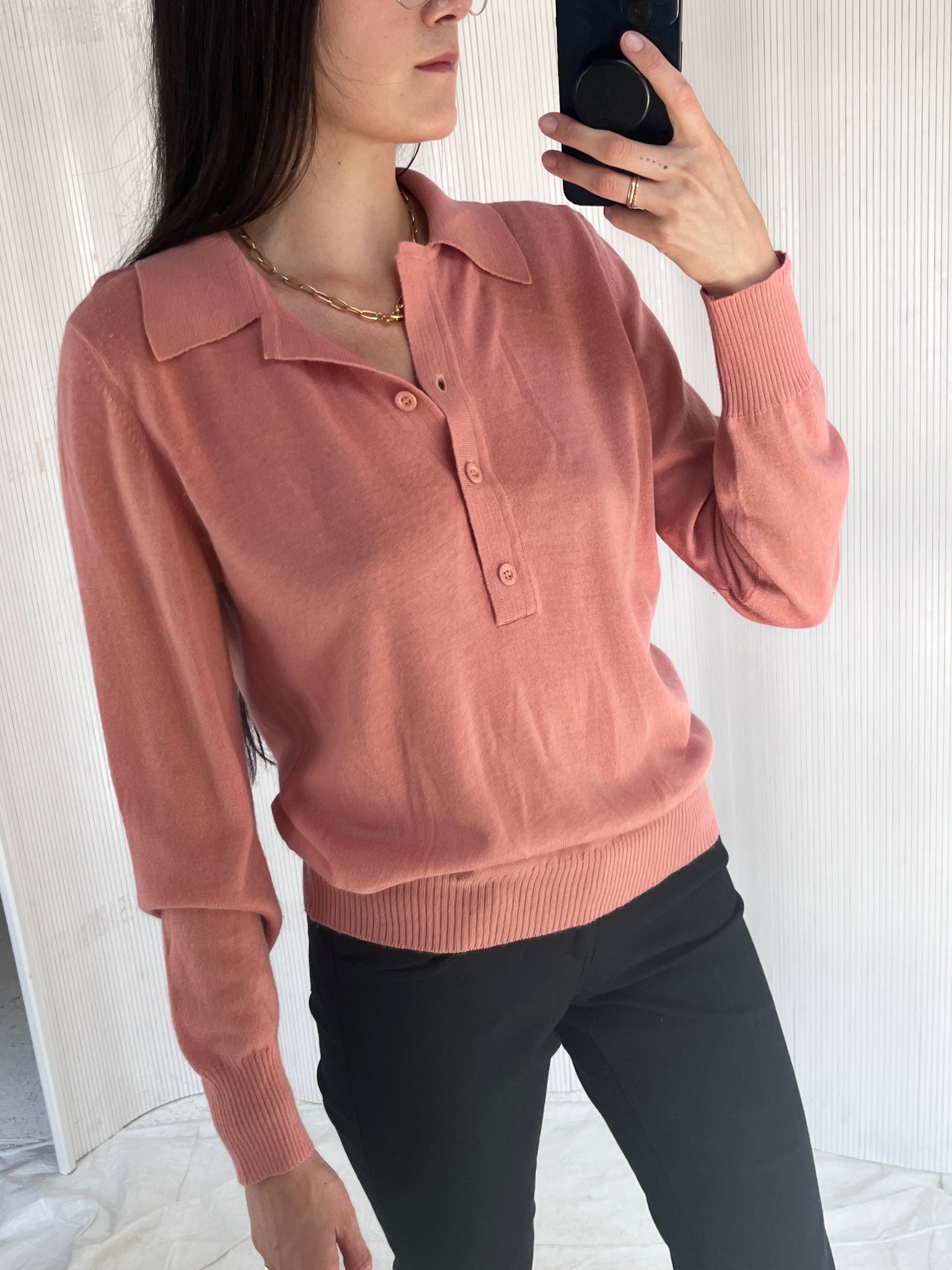 Rodier Paris Clay/Pink Collared Sweater