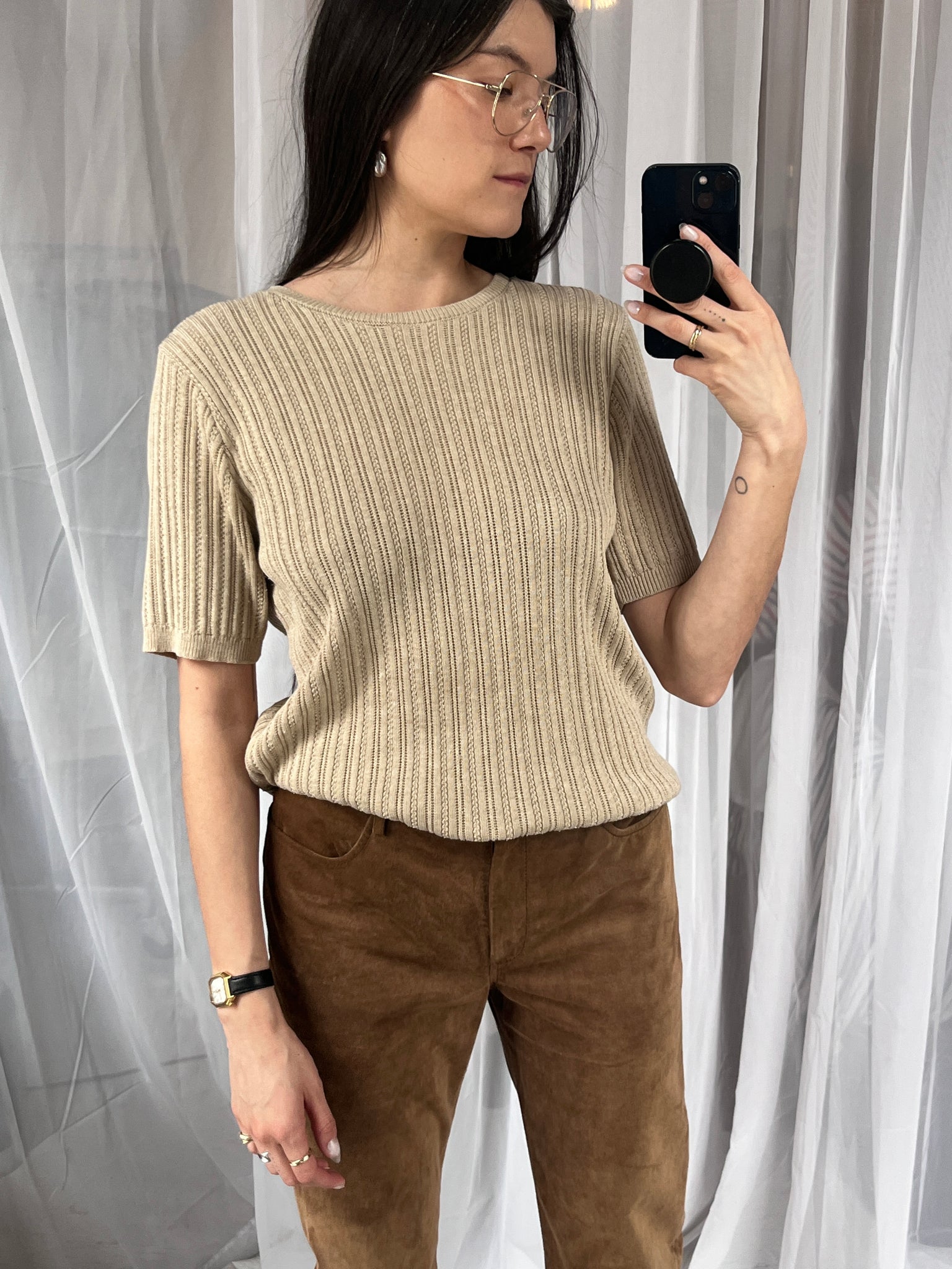 1990s Oatmeal Cable Knit SS Shirt