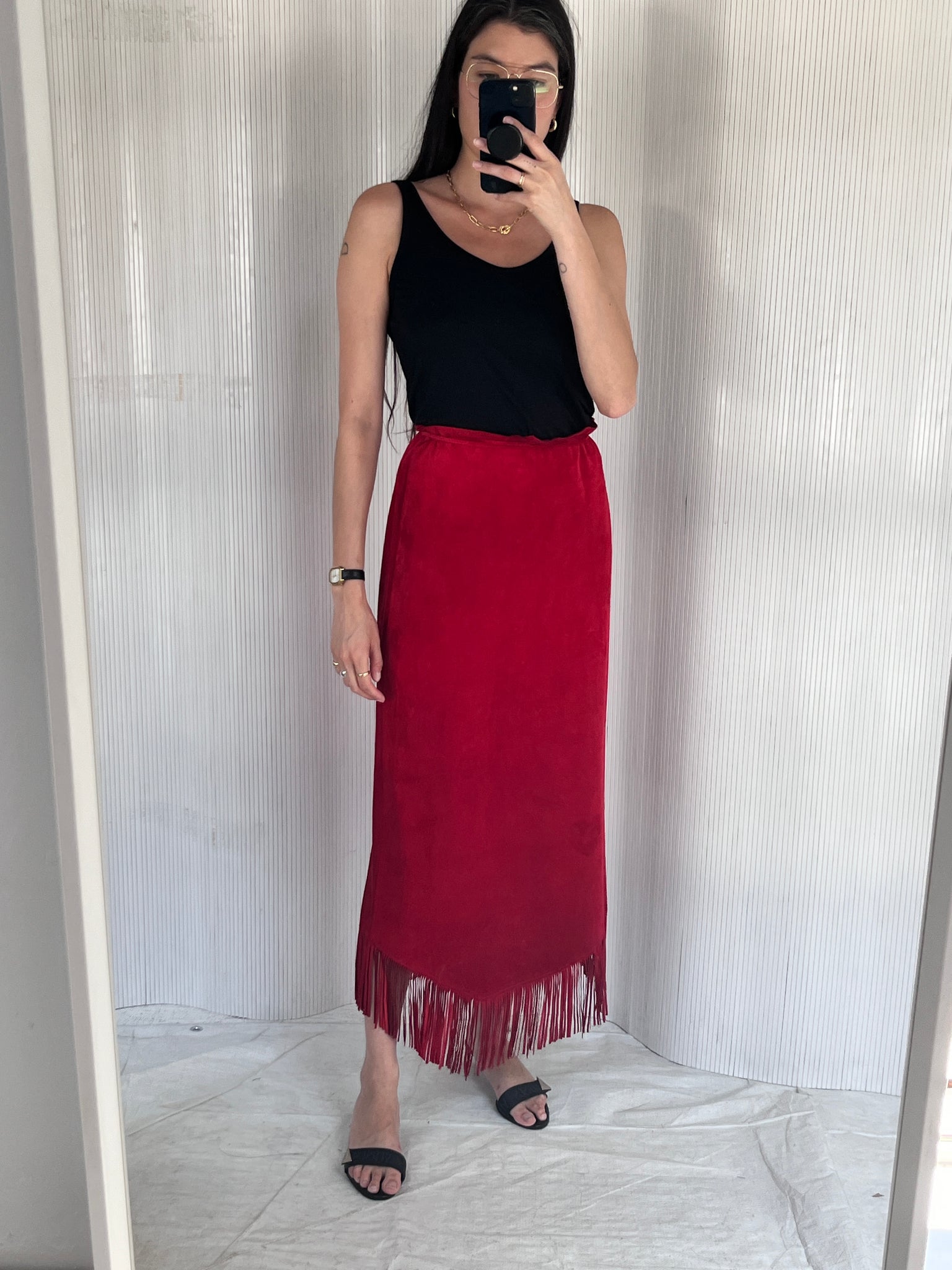 Zebra Leather Red Suede Western Skirt