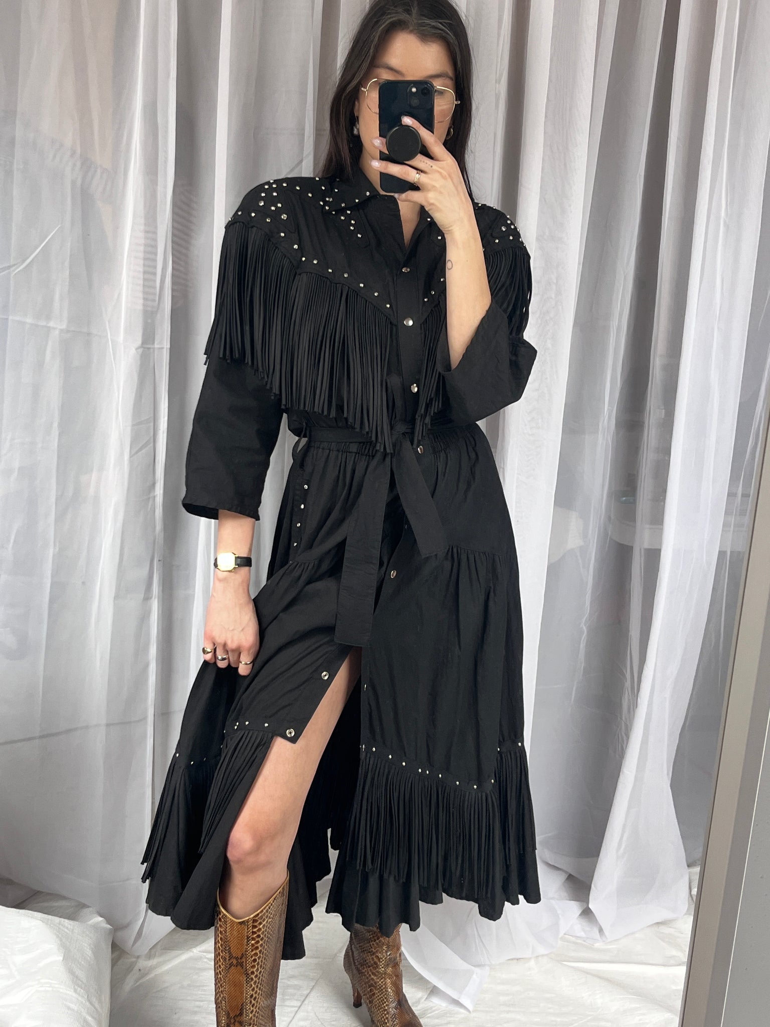 1980s Varda Garfinkel fringed western dress