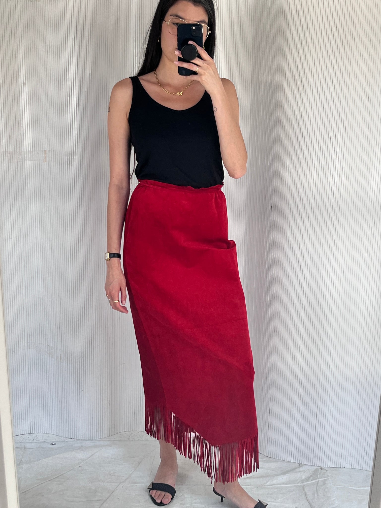 Zebra Leather Red Suede Western Skirt