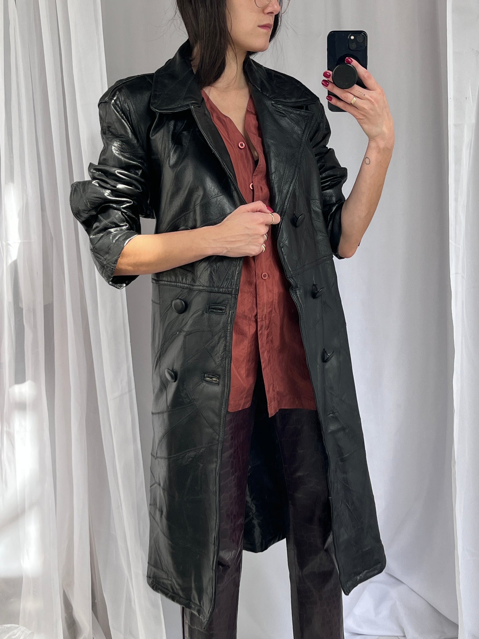 Patchwork leather trench