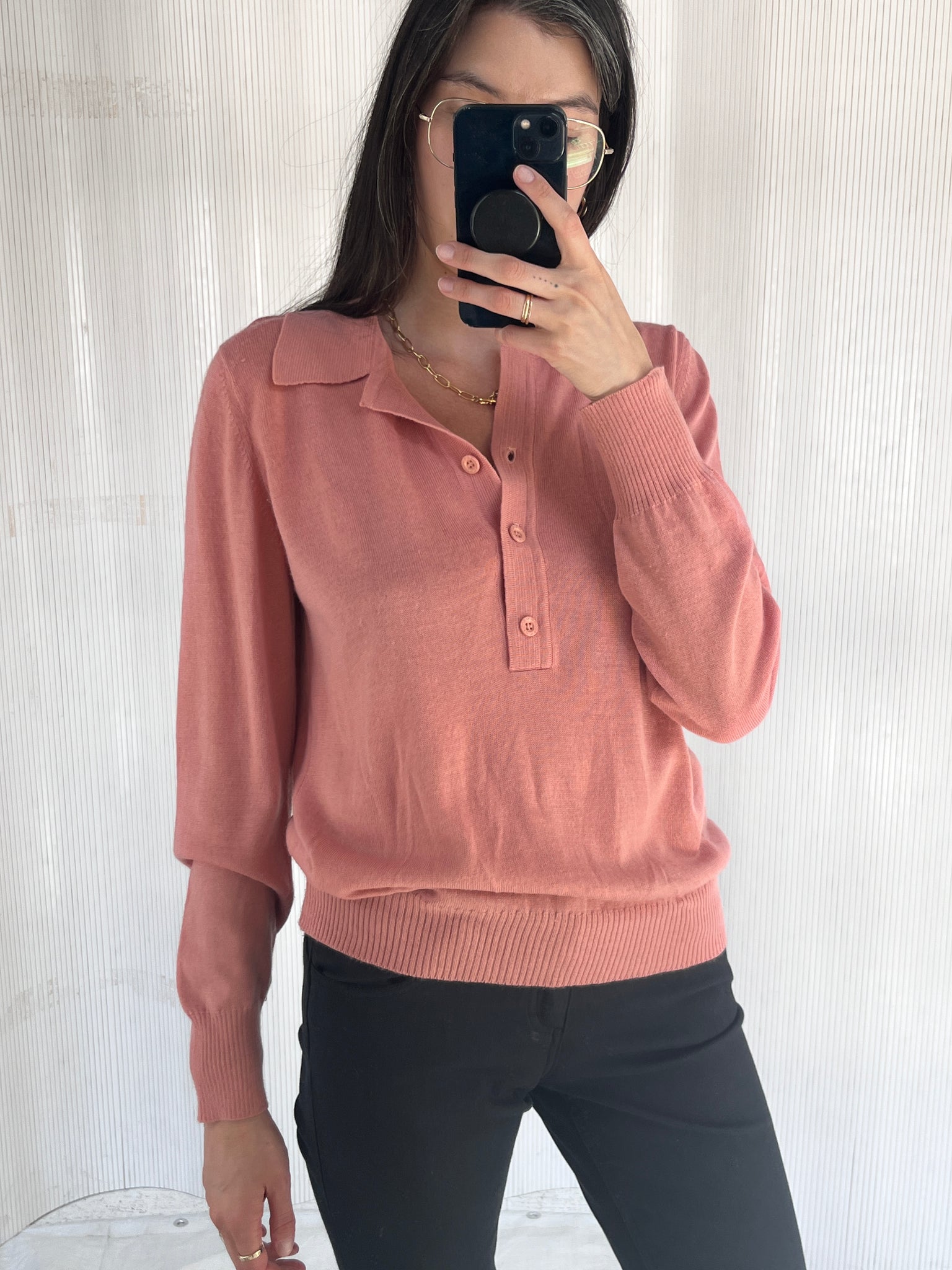 Rodier Paris Clay/Pink Collared Sweater