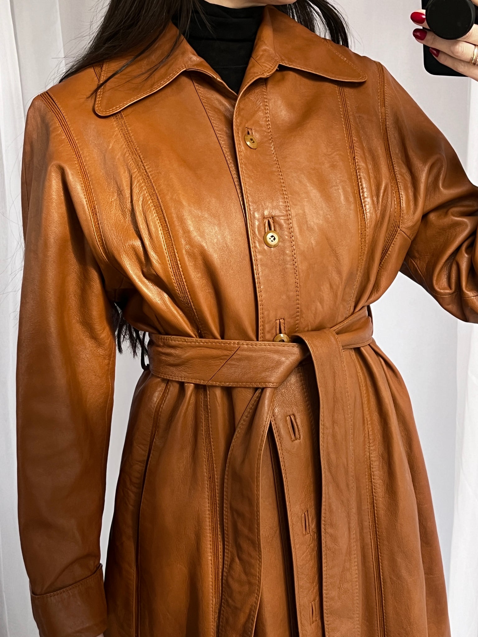 1970s Imperial leather trench with knit seams