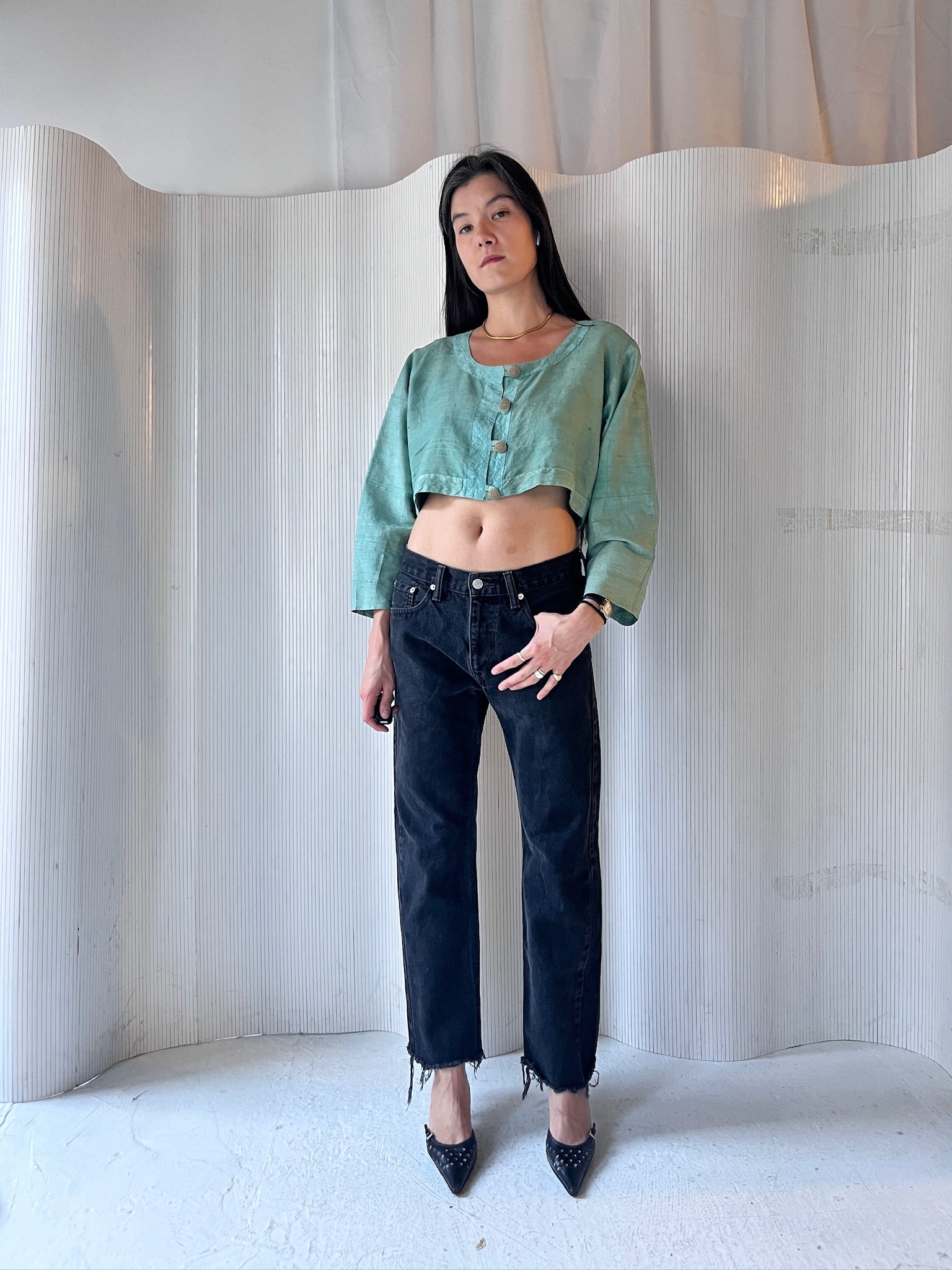 Sea Blue Textured Silk Crop