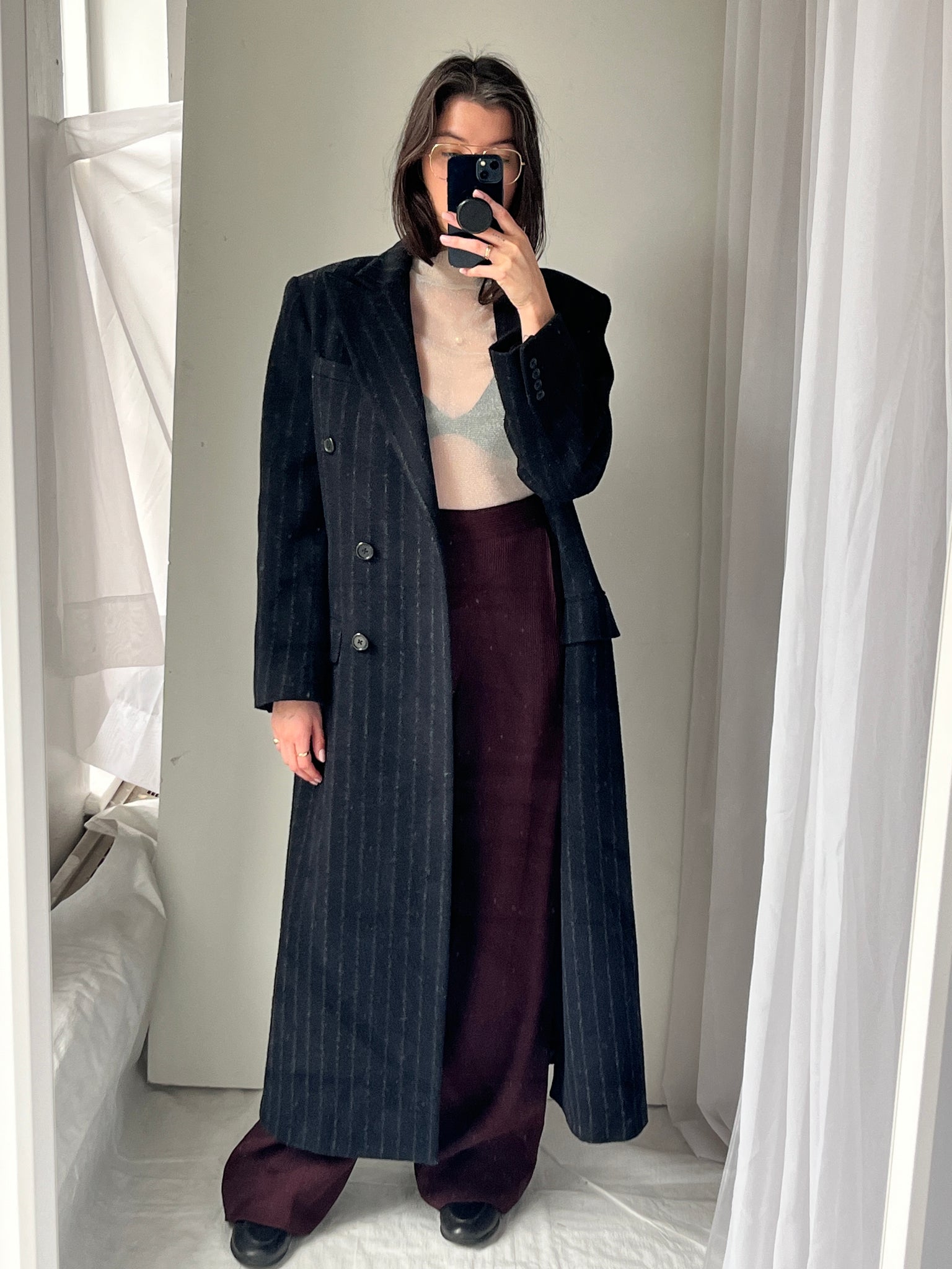 Lauren by Ralph Lauren Pinstripe Wool Coat