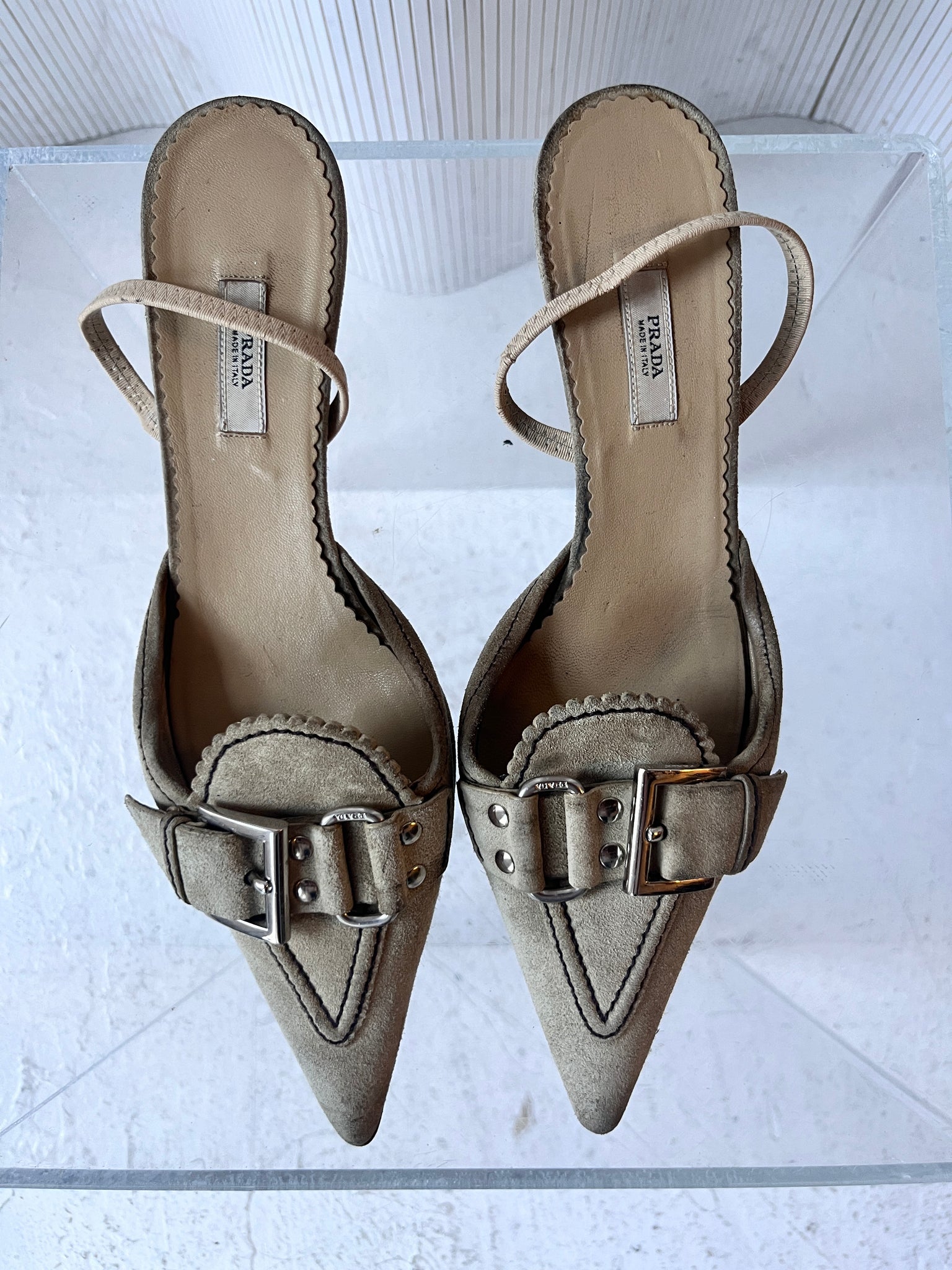 Prada Suede Slingback Kitten Heels