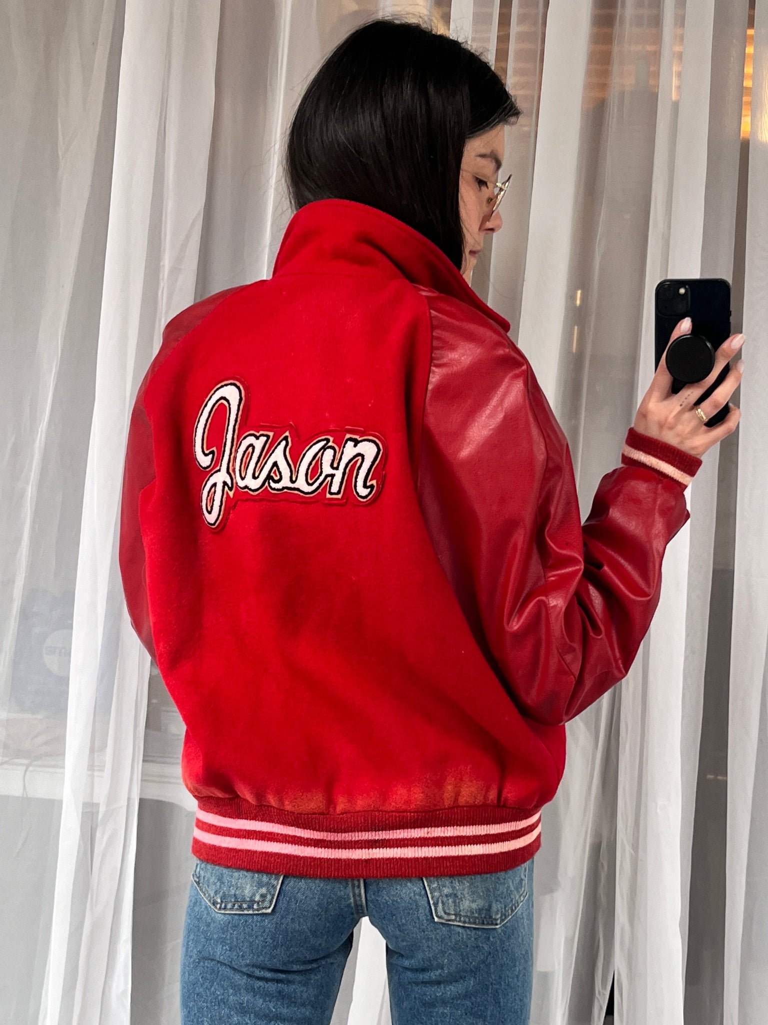1960s "Jason" cherry red letterman jacket