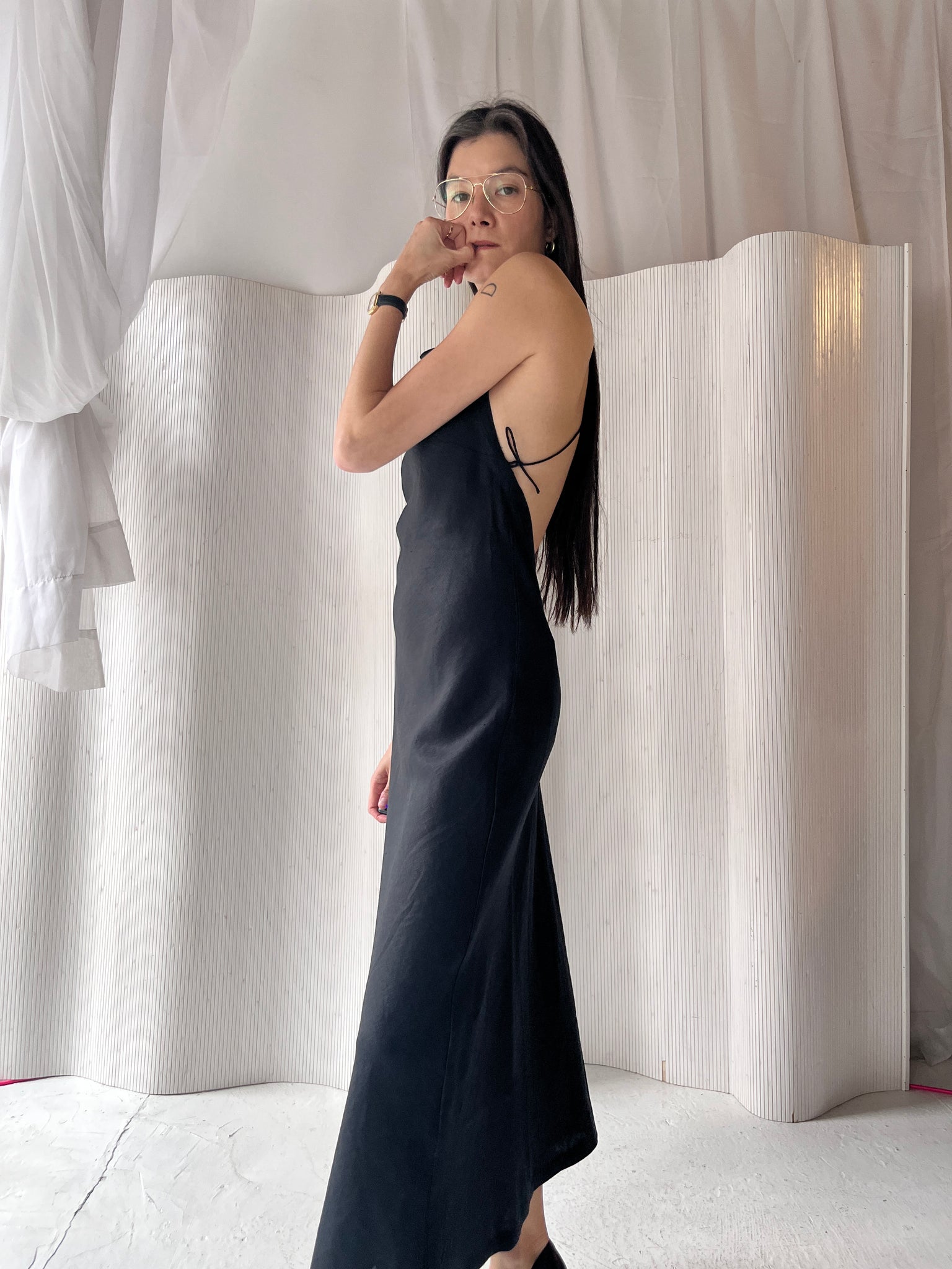 Faithful black linen halter dress