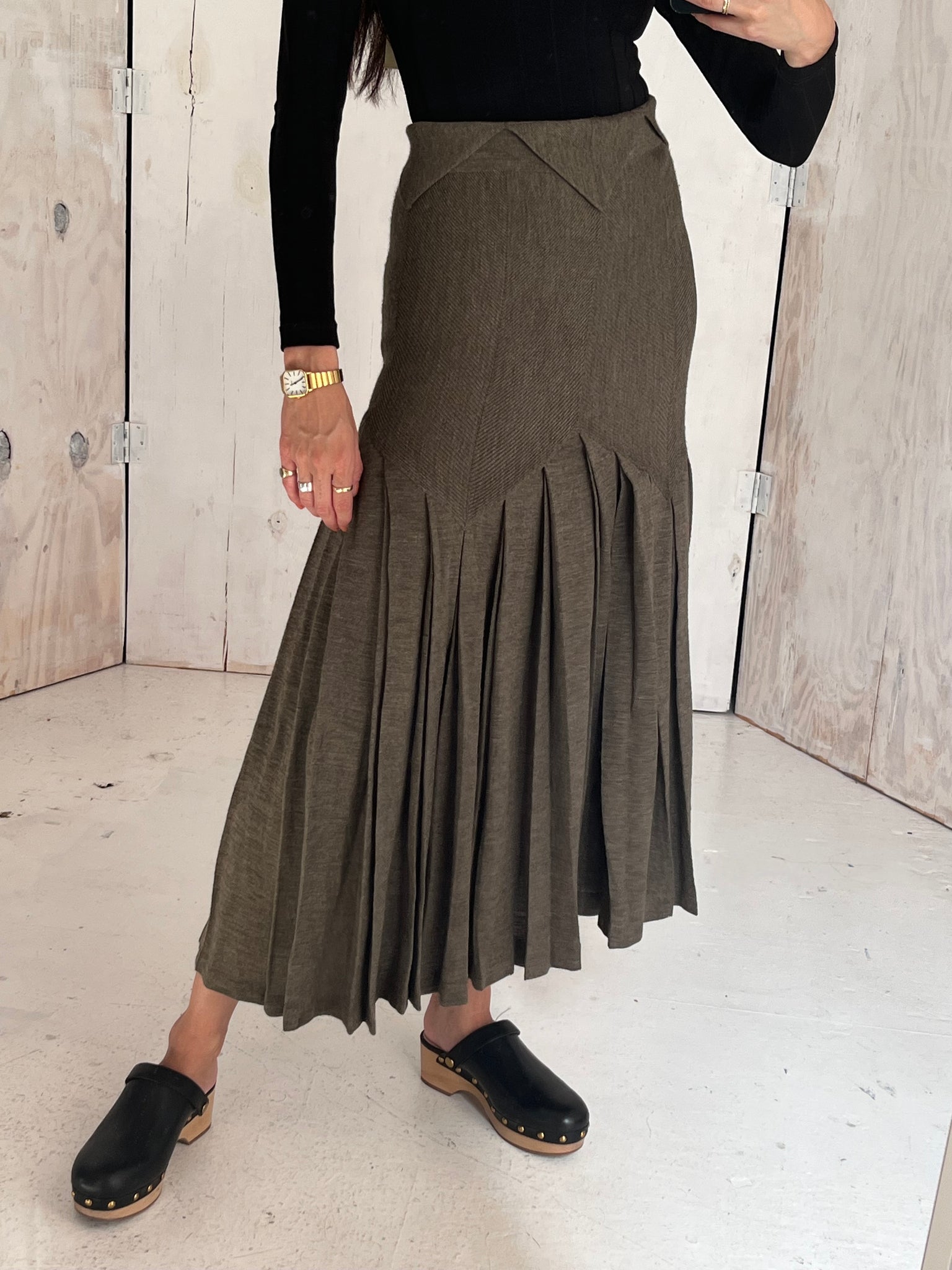 1980s Ernestina Cerini Pleated Wool Skirt