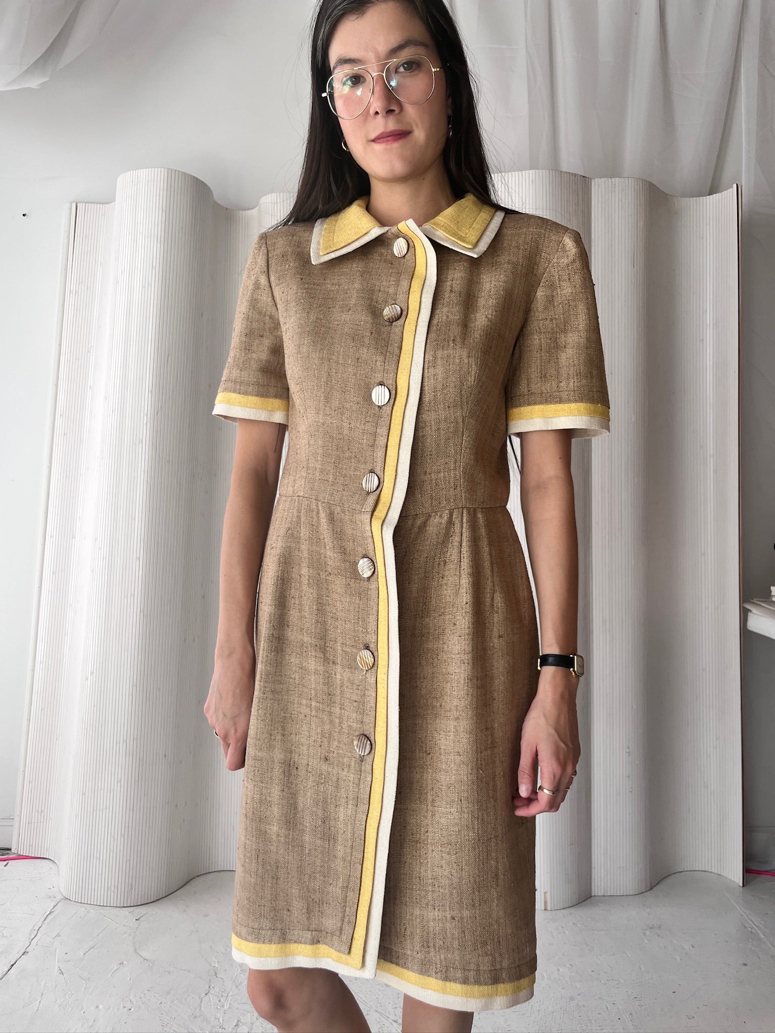 Valentino Nutmeg + Mustard Silk Dress