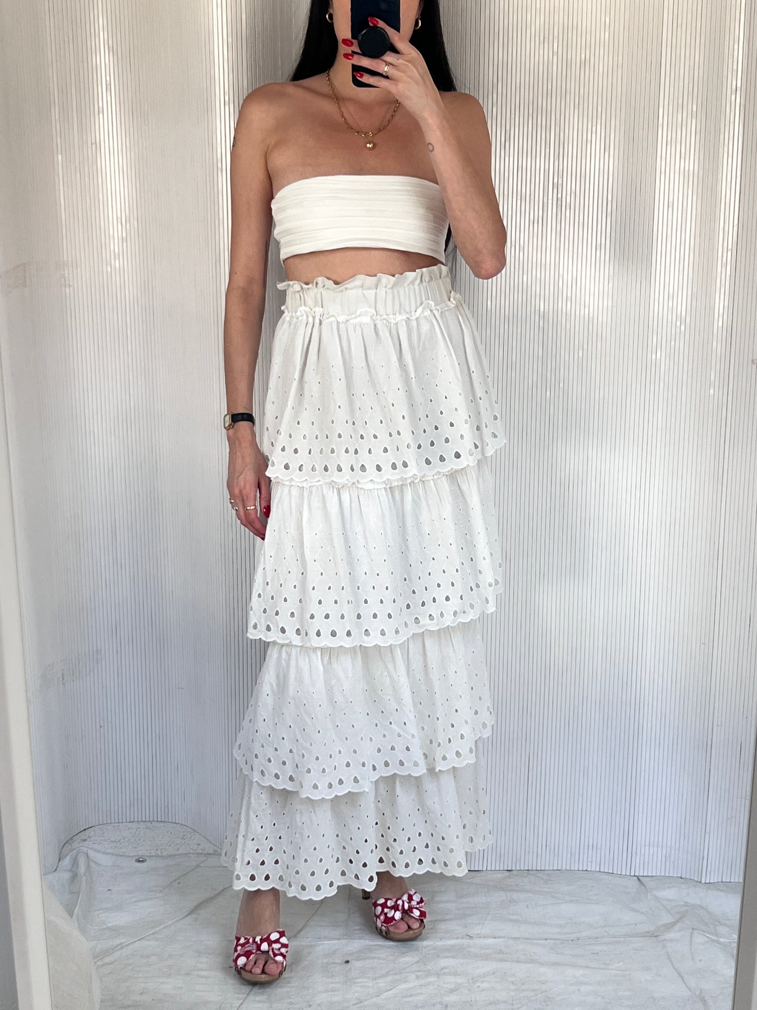 Handmade tiered eyelet skirt