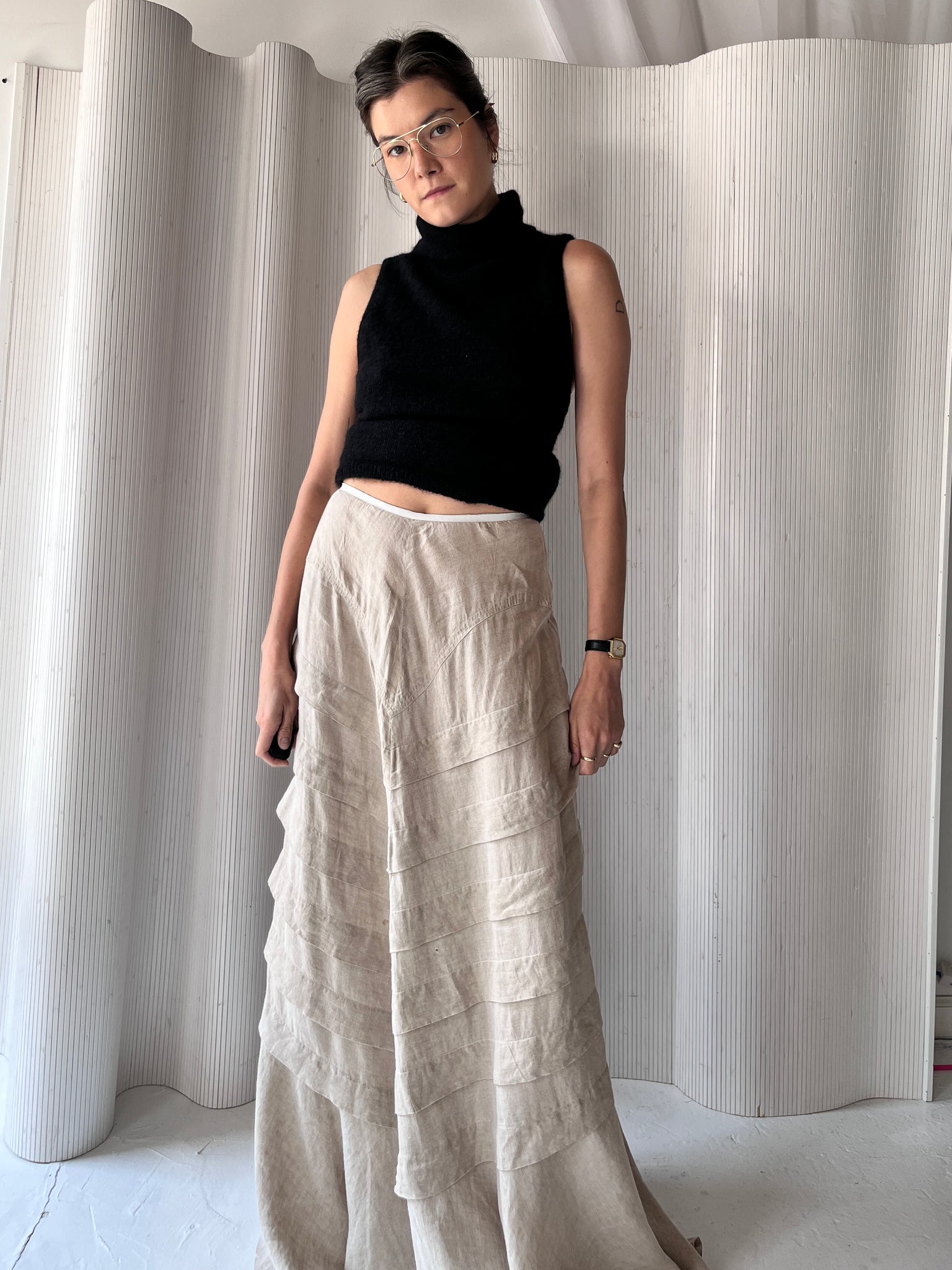 Tiered linen maxi skirt