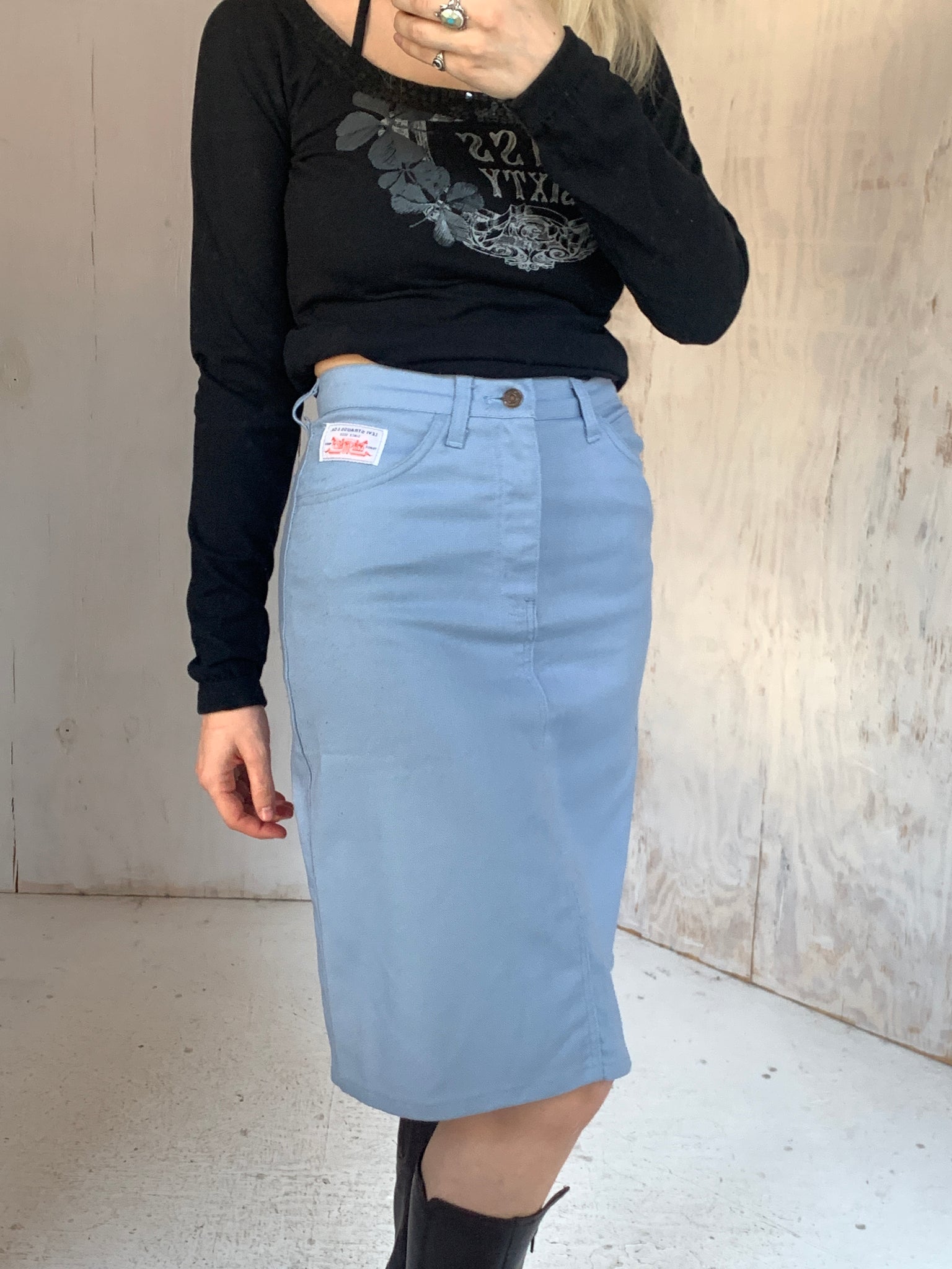 1960s Black Tab Levi’s Sky Blue Skirt