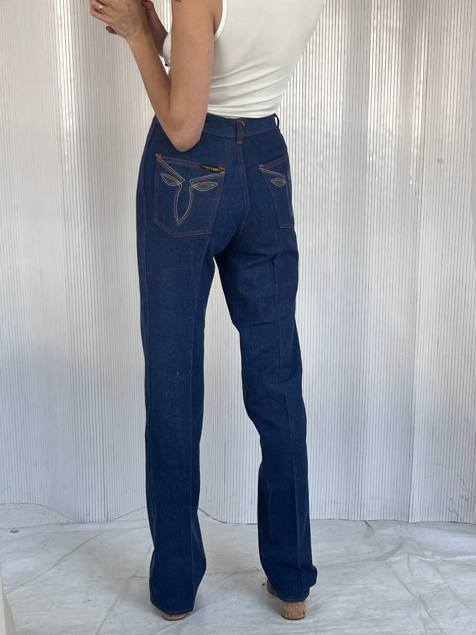 vintage 1970s deadstock rainbow pocket jeans