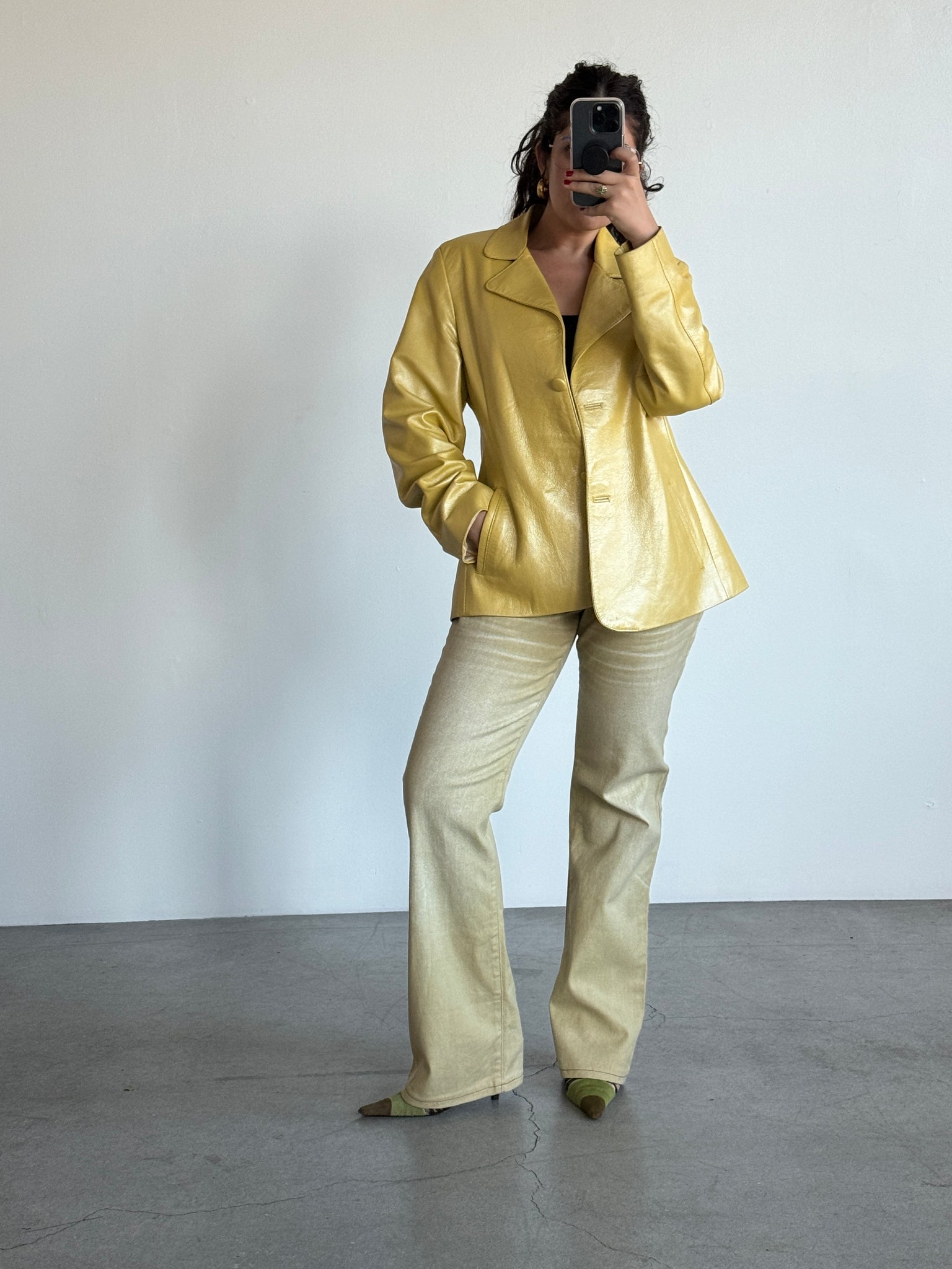 Vintage Yellow Pearlescent Leather Blazer