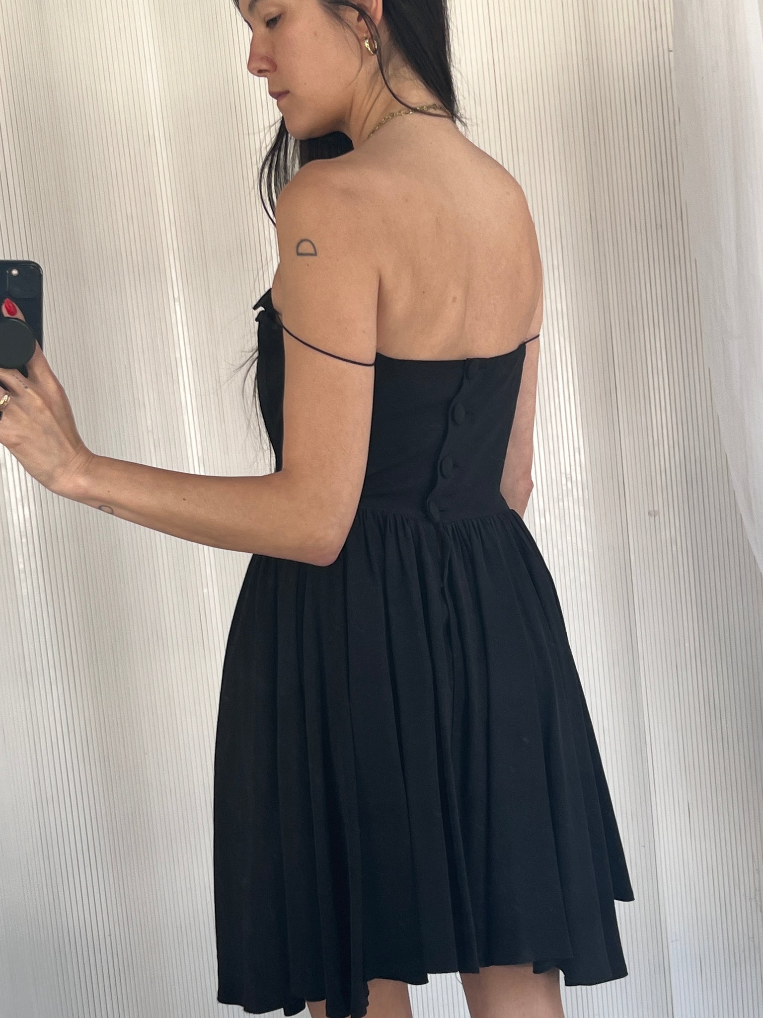 vintage 1980s zig zag neckline strapless cocktail dress