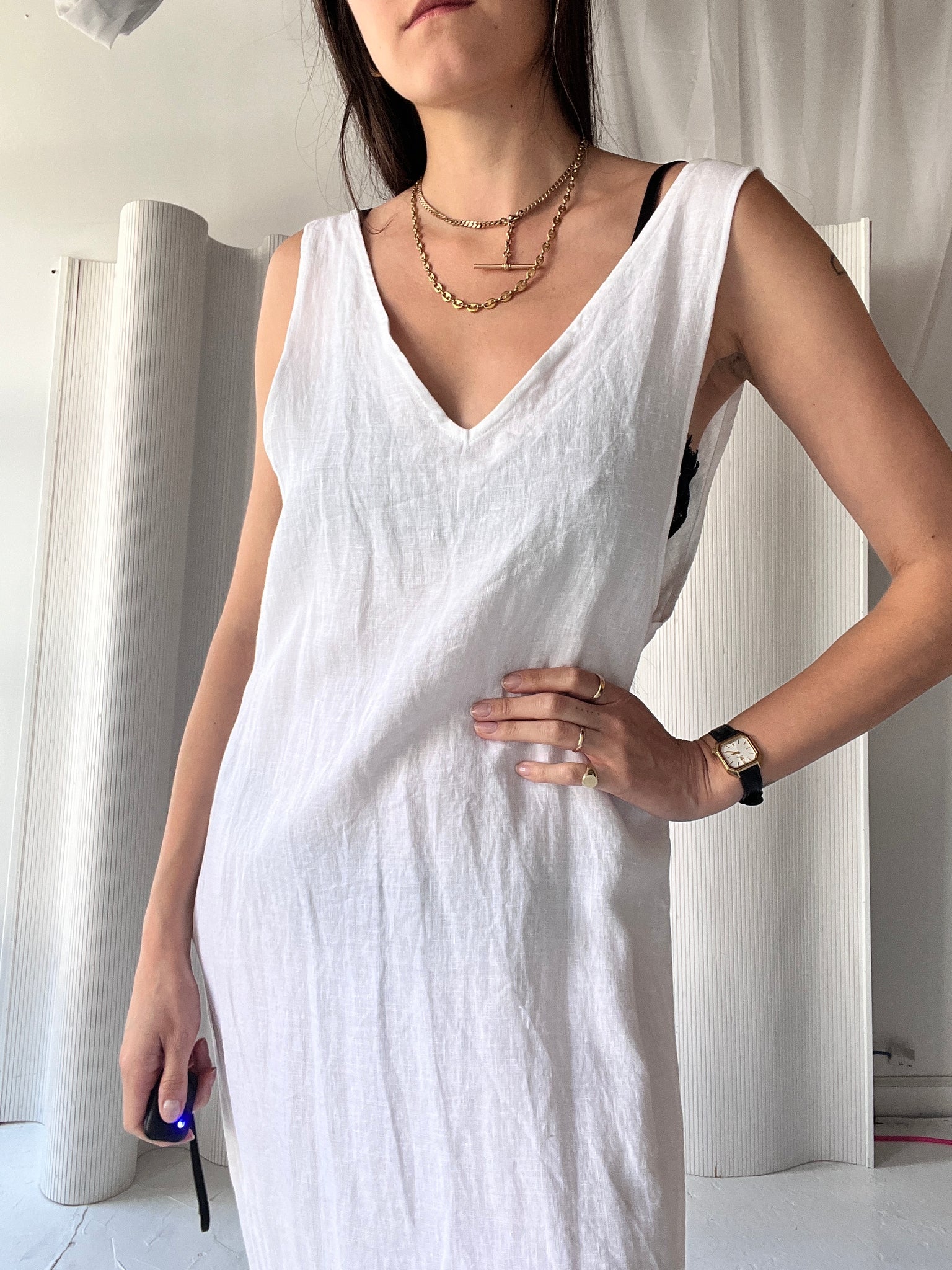 Deiji Studios white linen dress