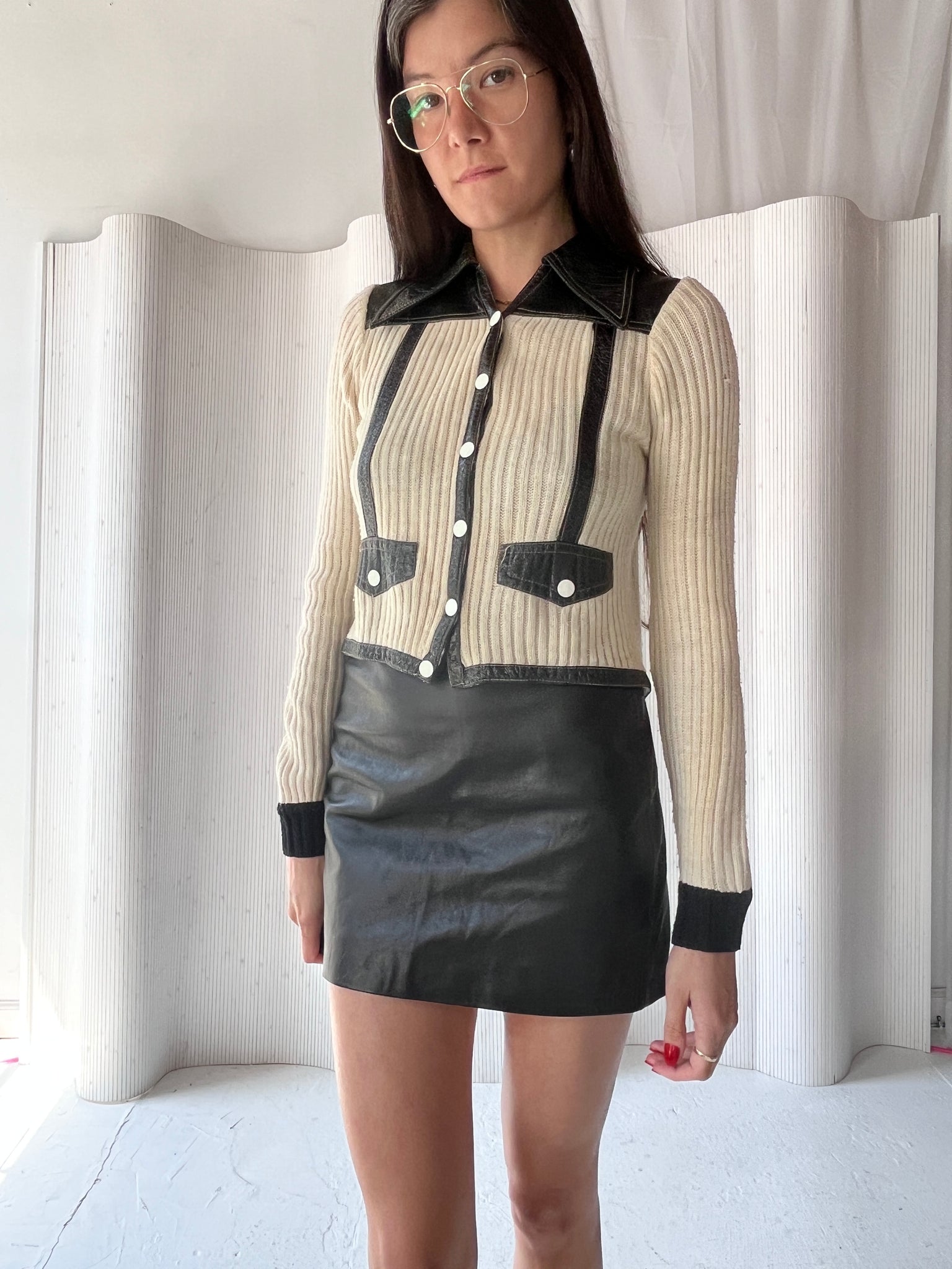 Knit and faux leather top