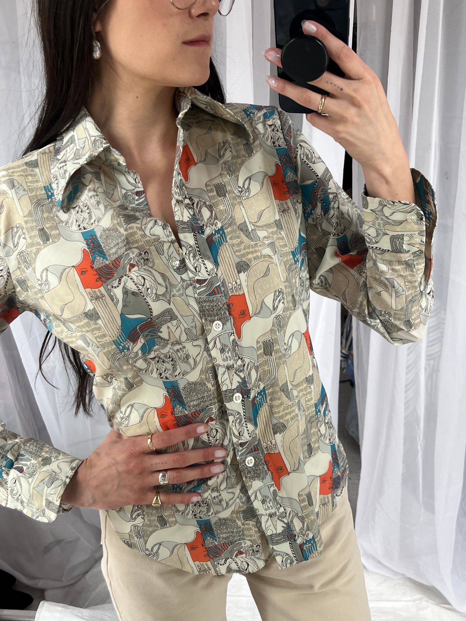 70s Psychedelic Print Button-Down Shirt