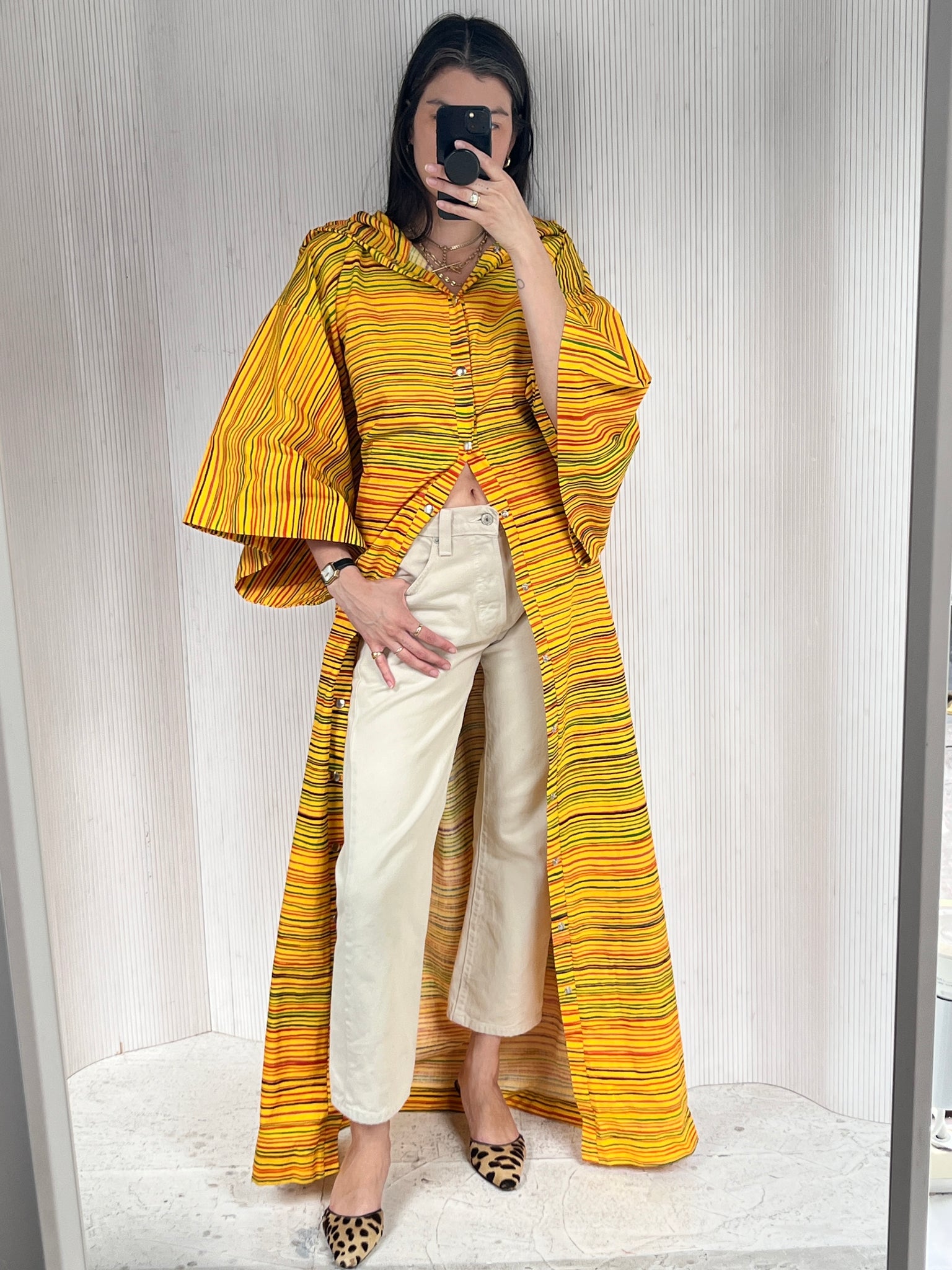 Yellow Hooded Marimekko Robe