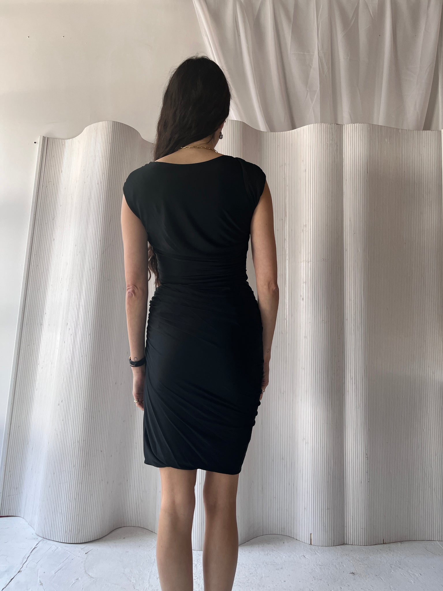 Doo-Ri black drape midi dress