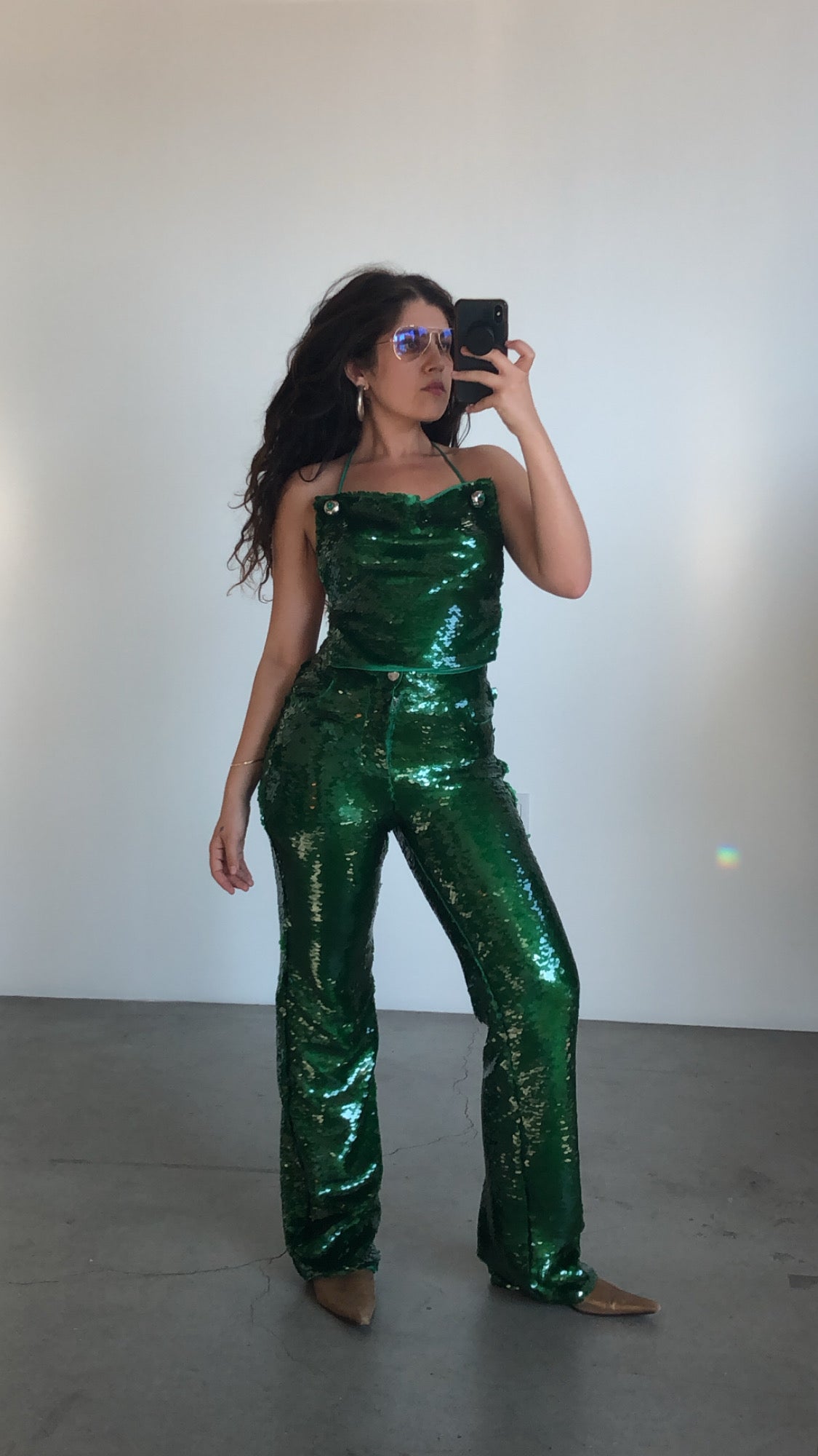 SM green mermaid sequin halter top