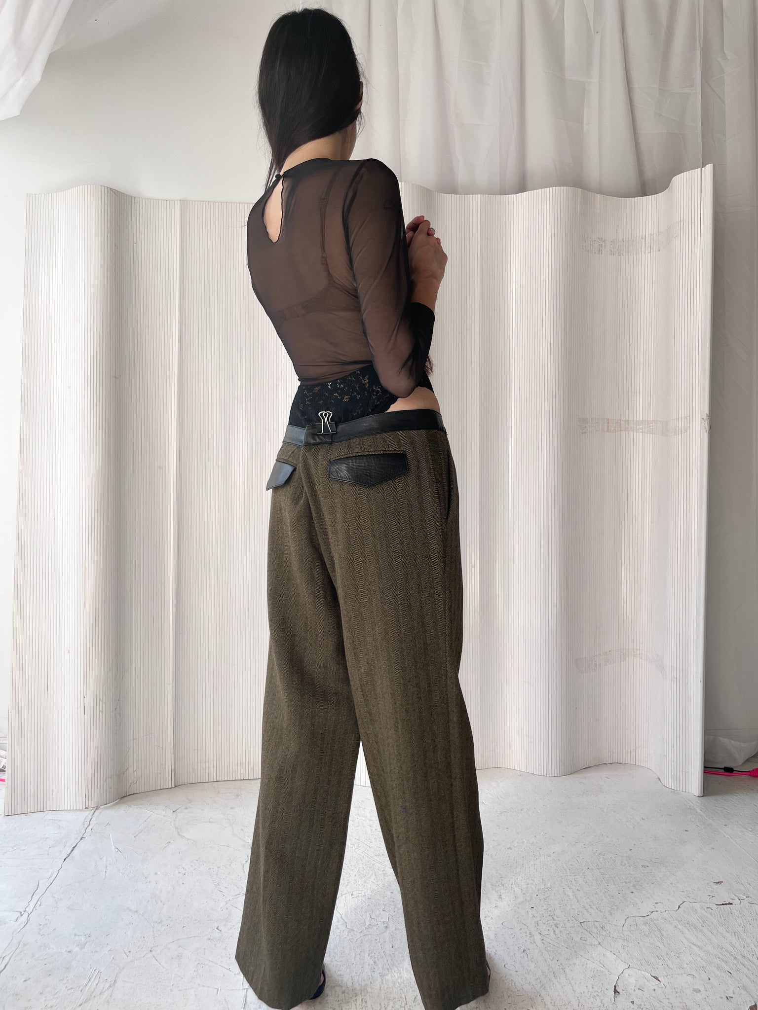 Gucci leather-trim tweed pants