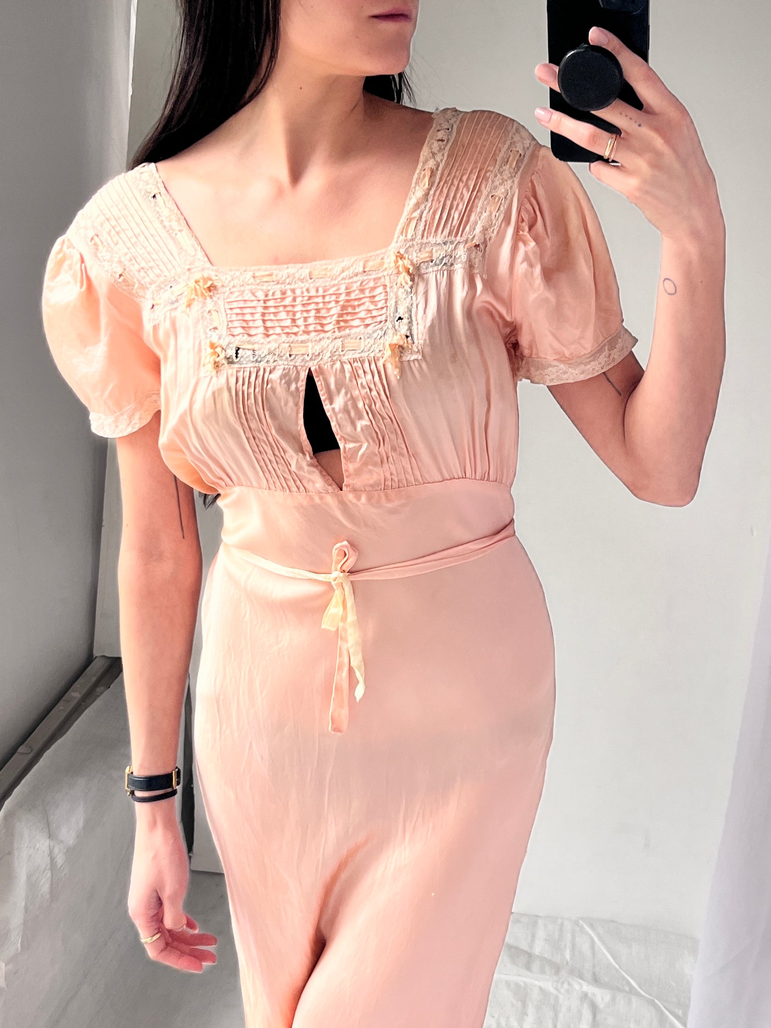 Pink lace slip short sleeves