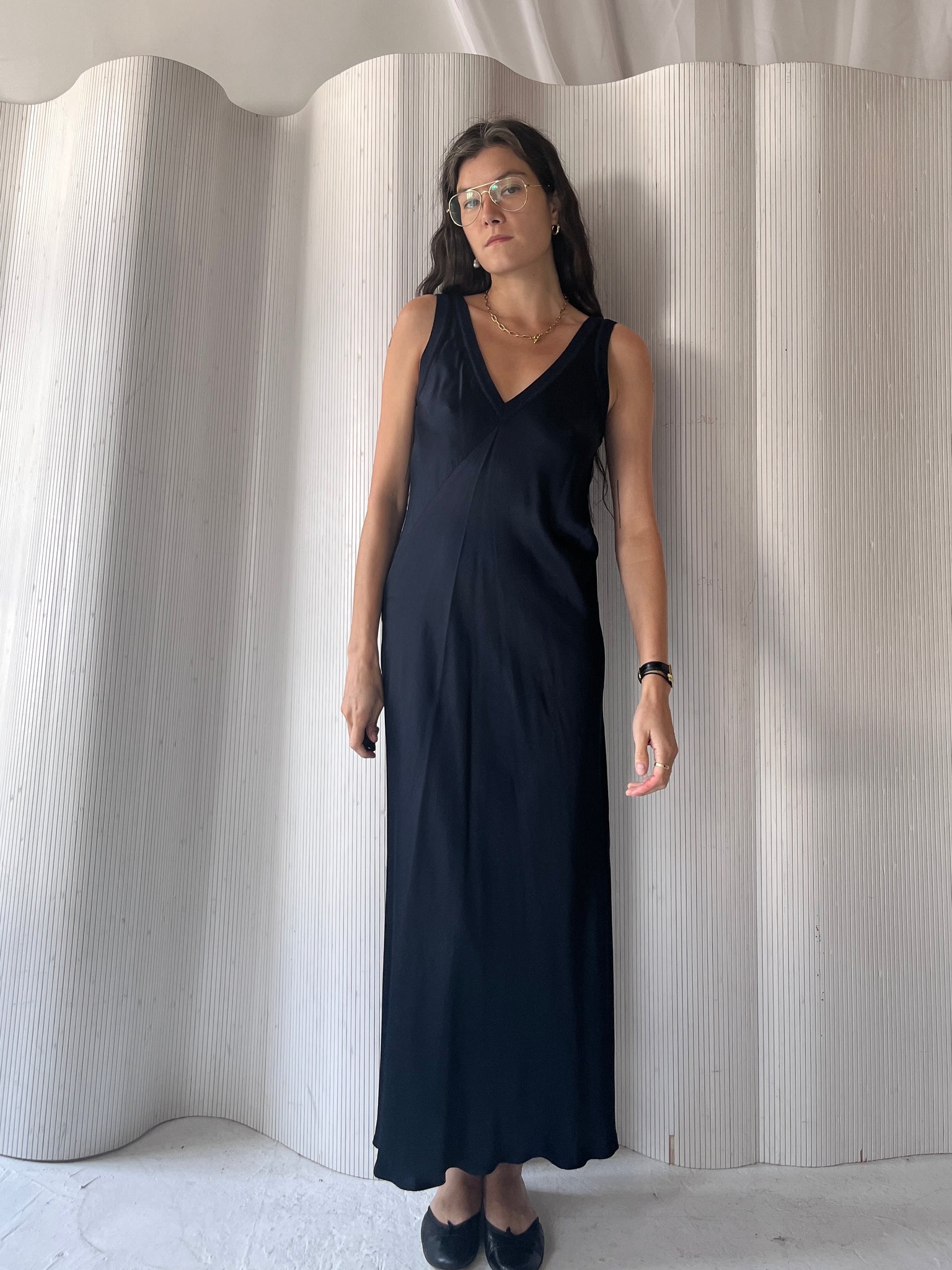 DKNY navy knit & silky dress