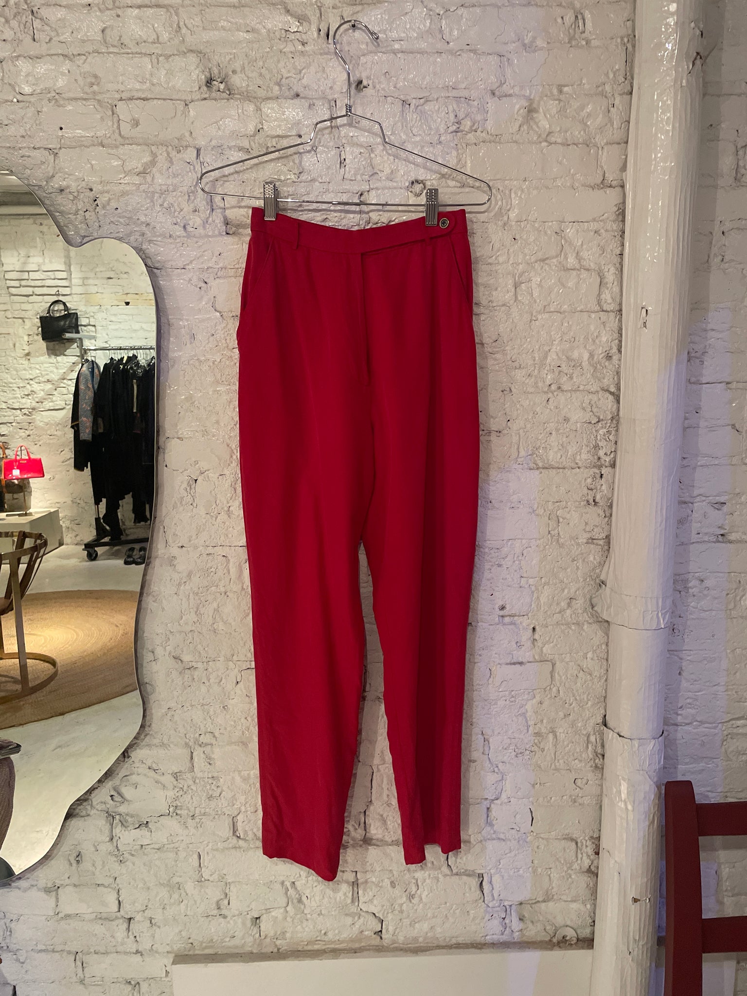 Tracy Reiss for Magaschoni Red Silk/Cotton Trousers