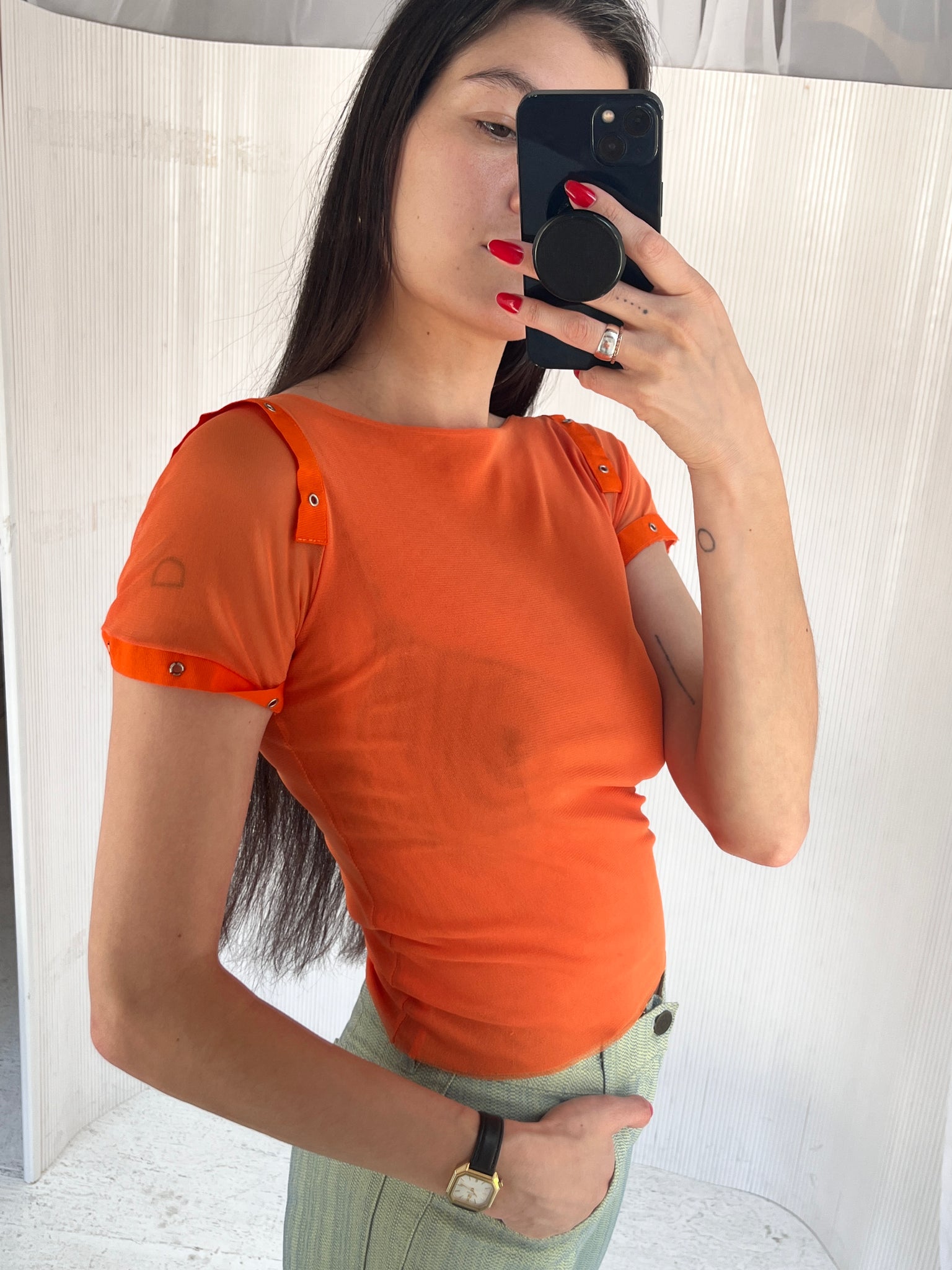 Extyn double layer orange mesh top