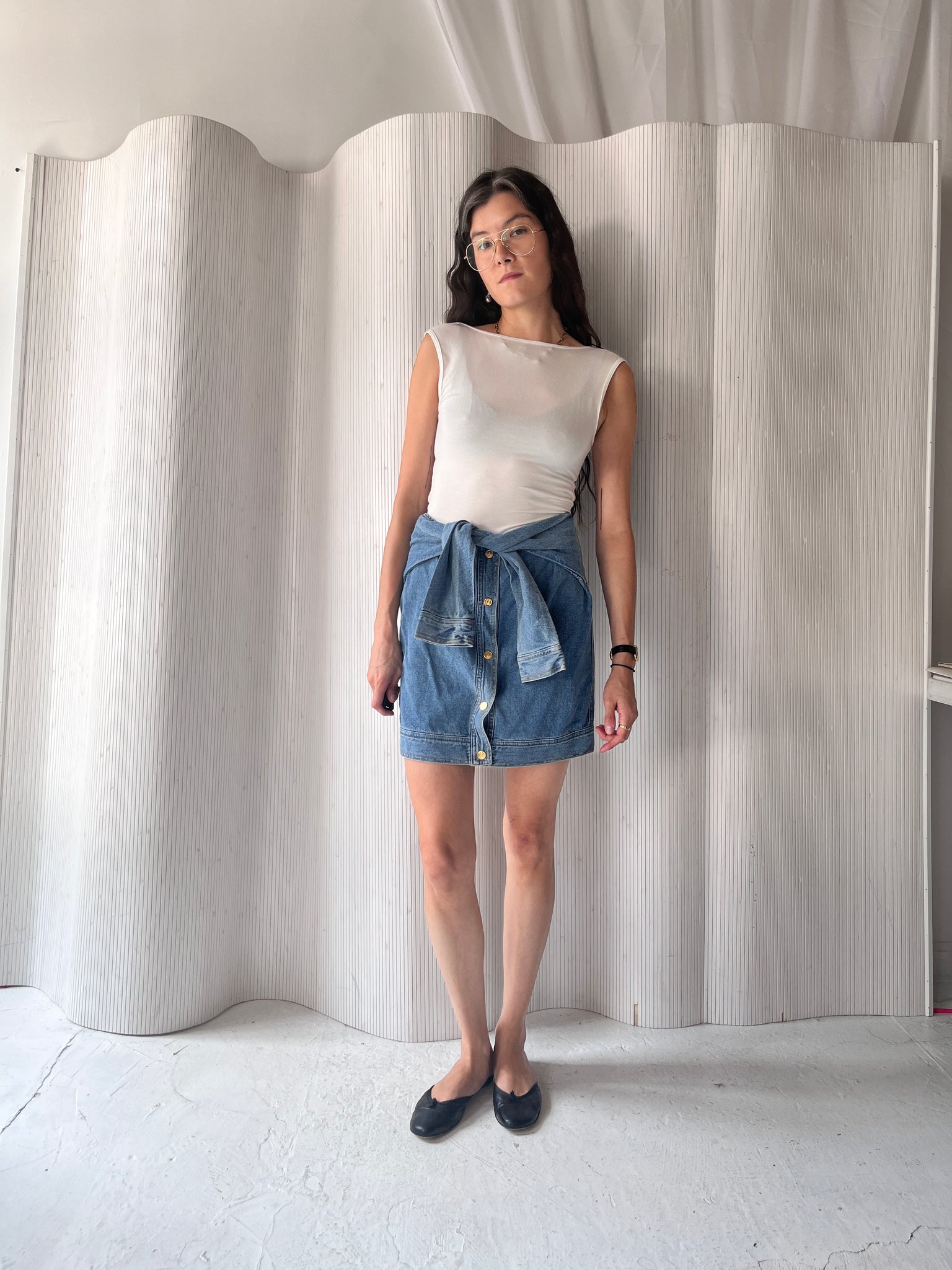 DKNY x Opening Ceremony denim tie skirt