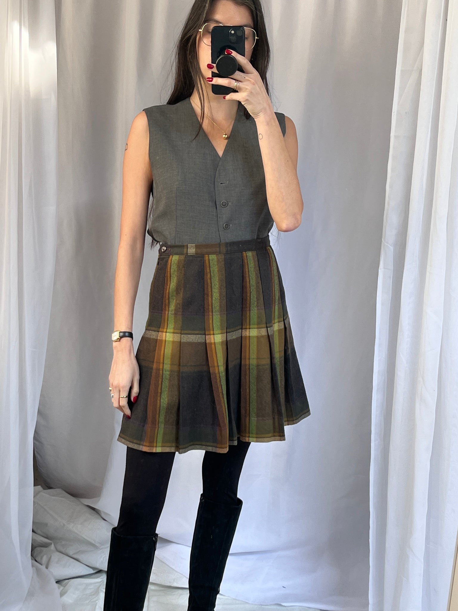 90S WOOL KILT SKIRT