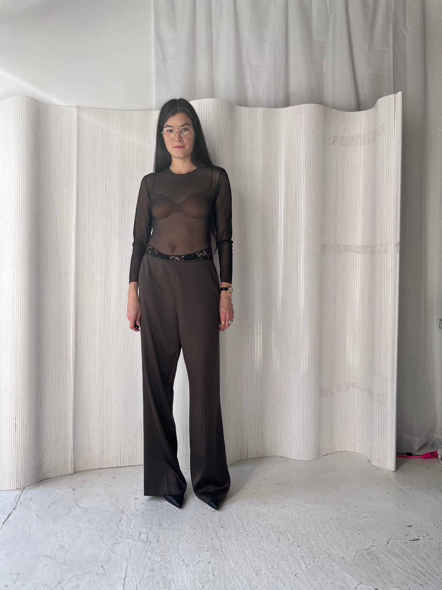 Brown, liquid silk pants