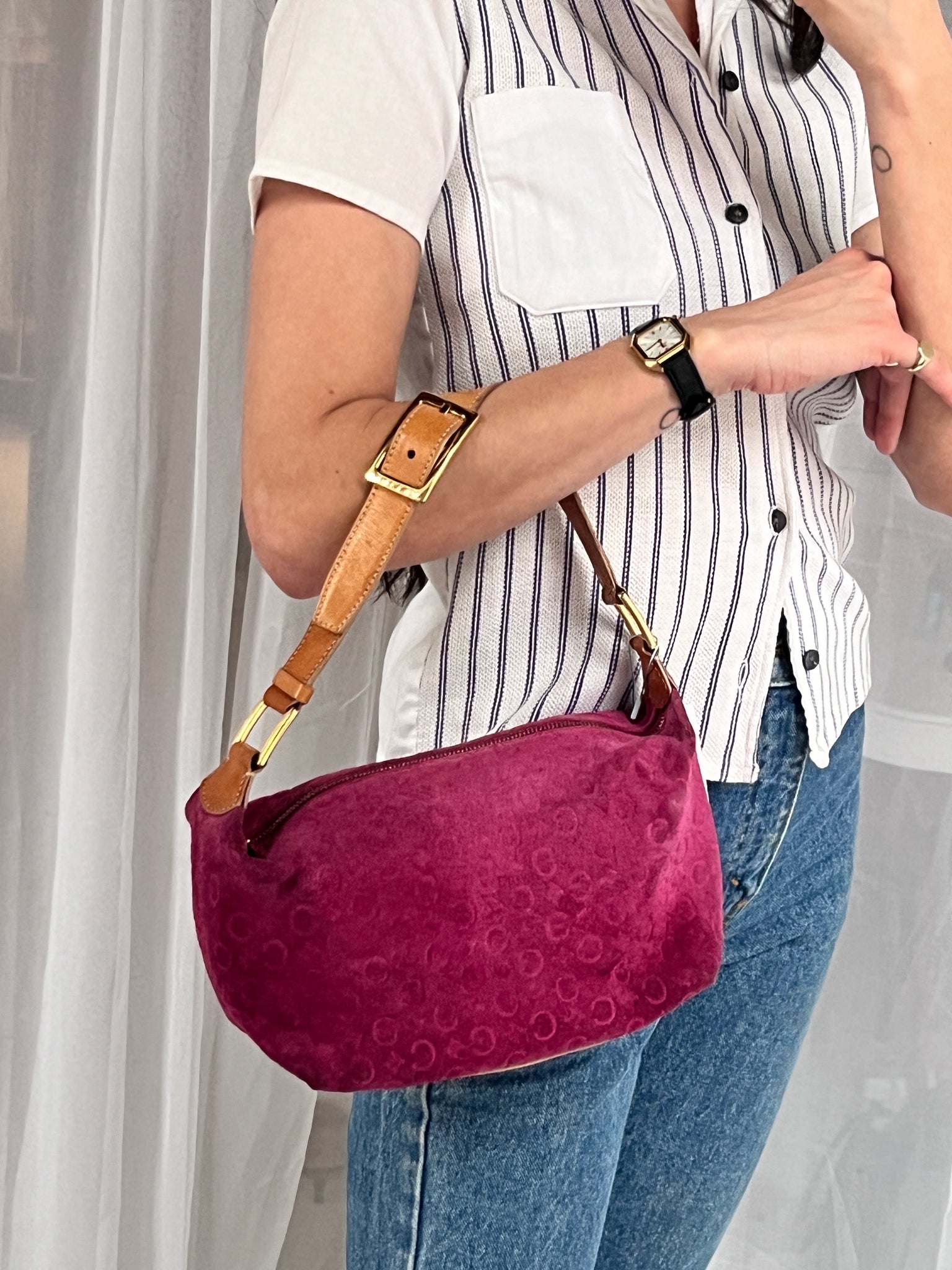 Celine Fushia Pink Monogram Shoulder Bag