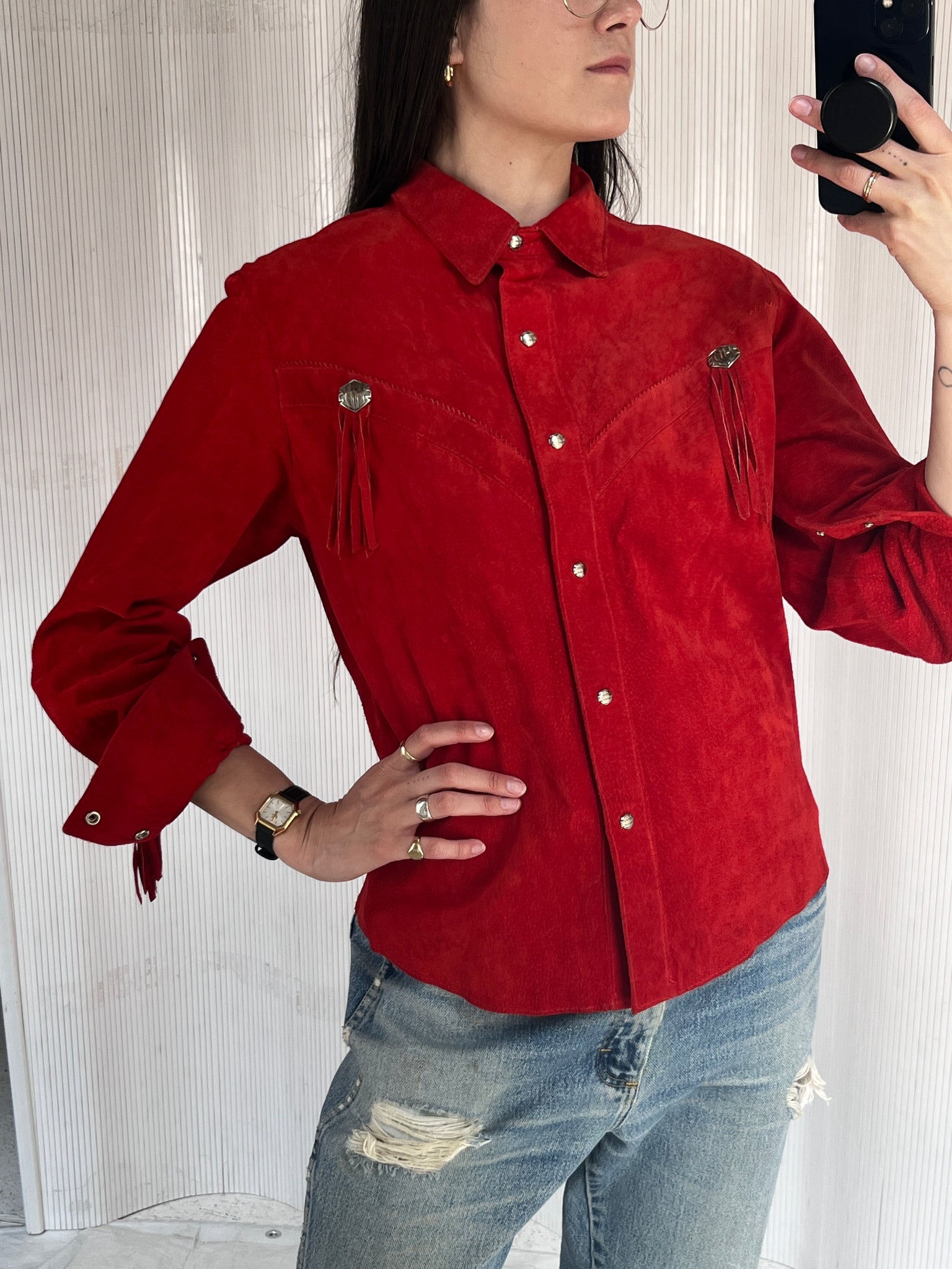 Harley Davidson Red Suede Western Shirt