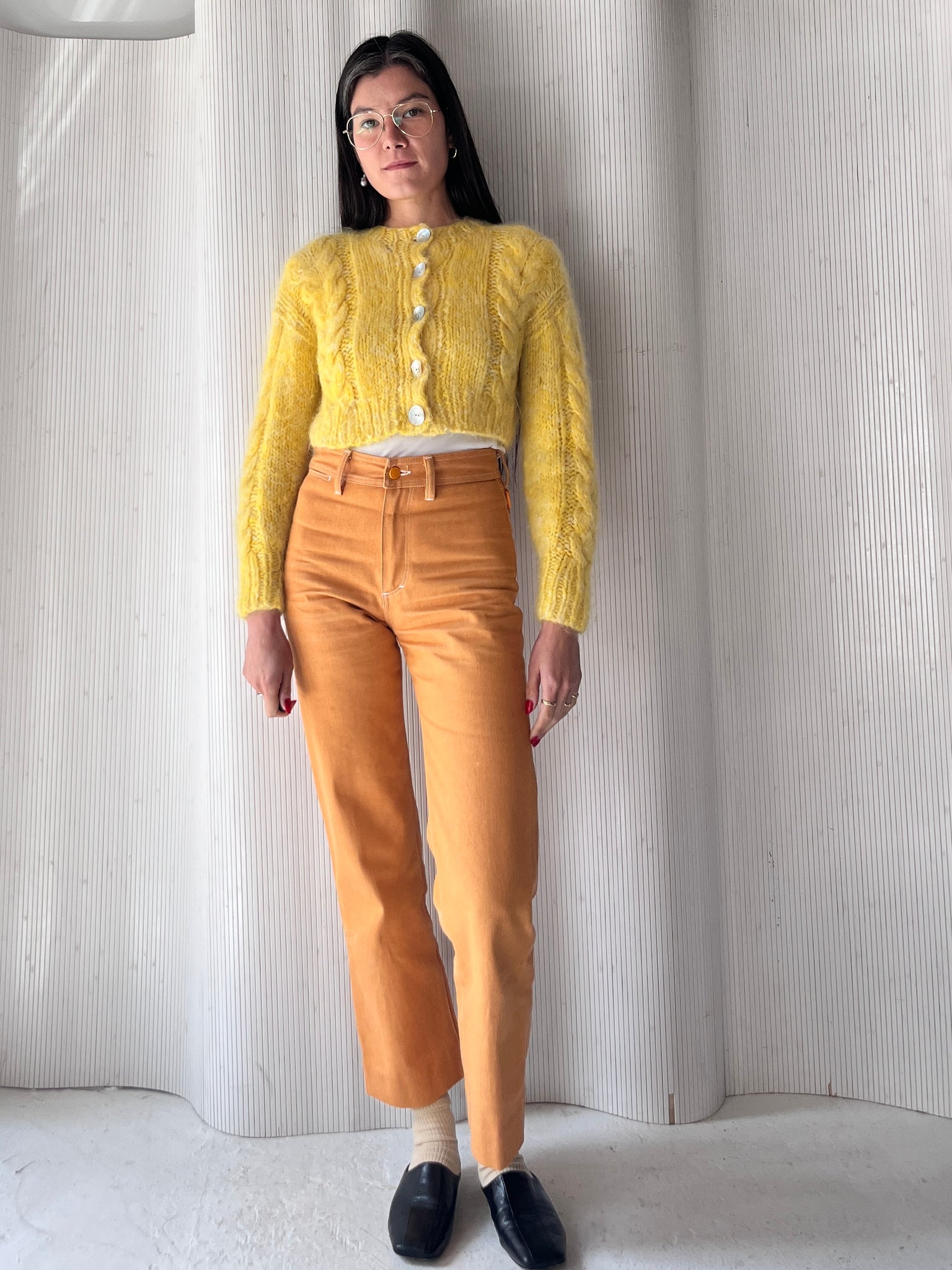 Frisson Knits Cropped Yellow Cardigan