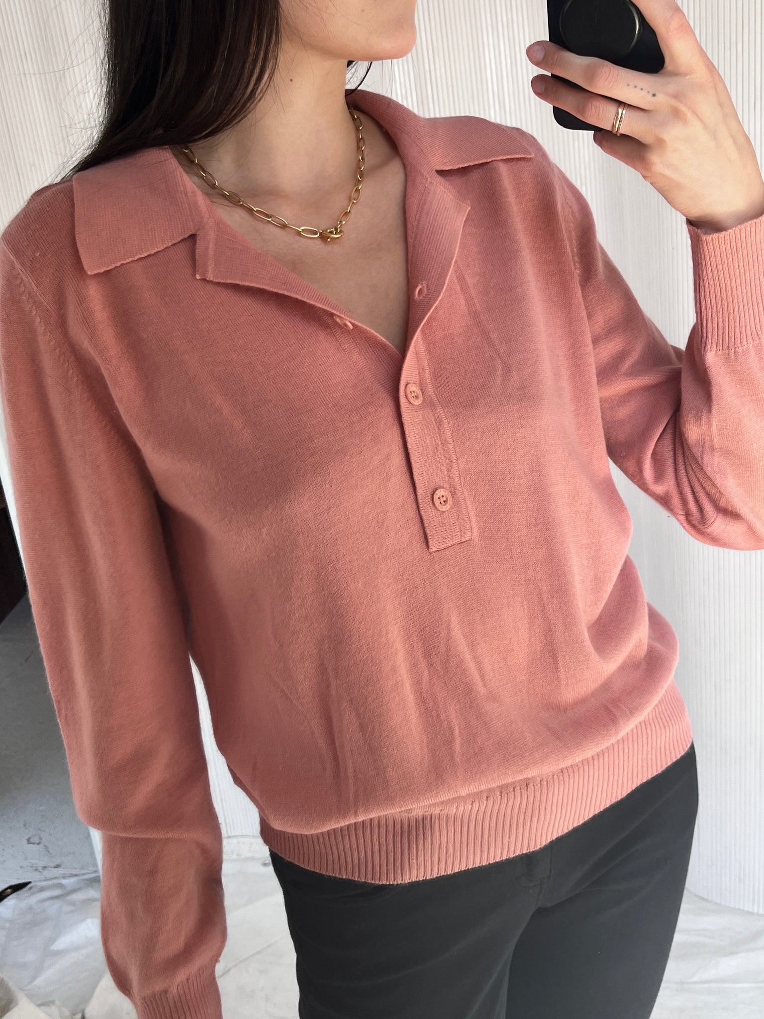 Rodier Paris Clay/Pink Collared Sweater