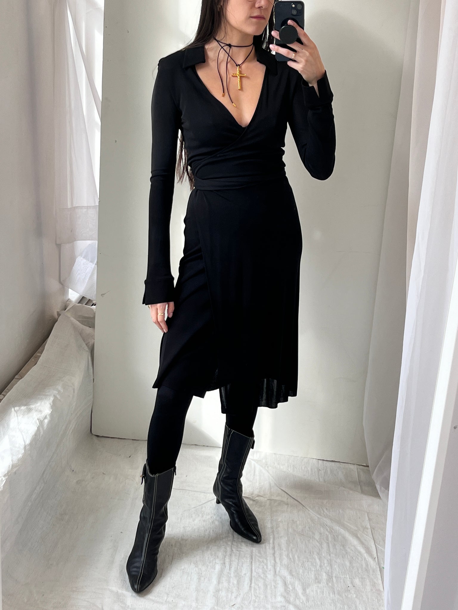 Iconic DVF Black Wrap Midi Dress
