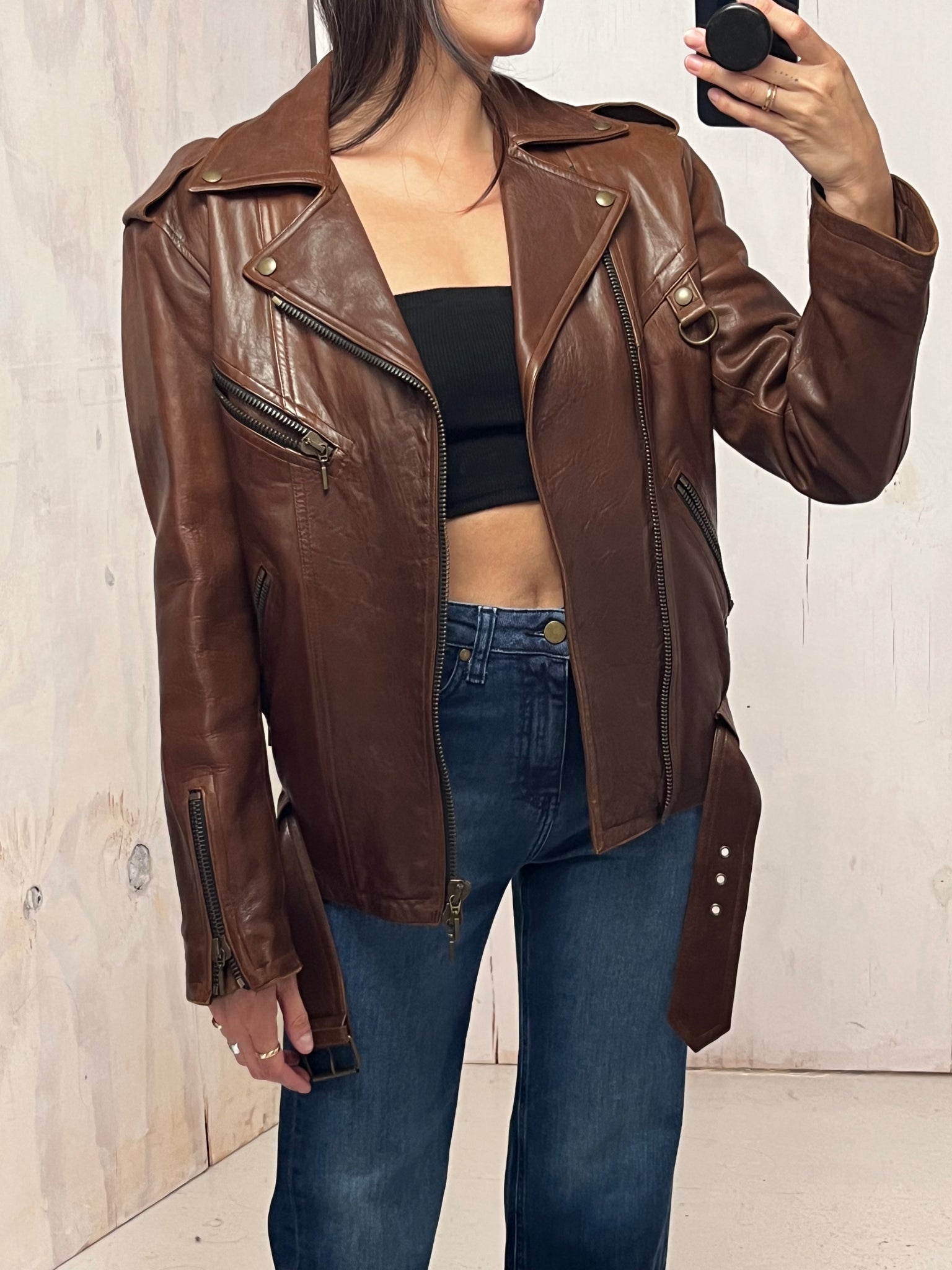 Brown Leather Plein Sud Motorcycle Leather Jacket