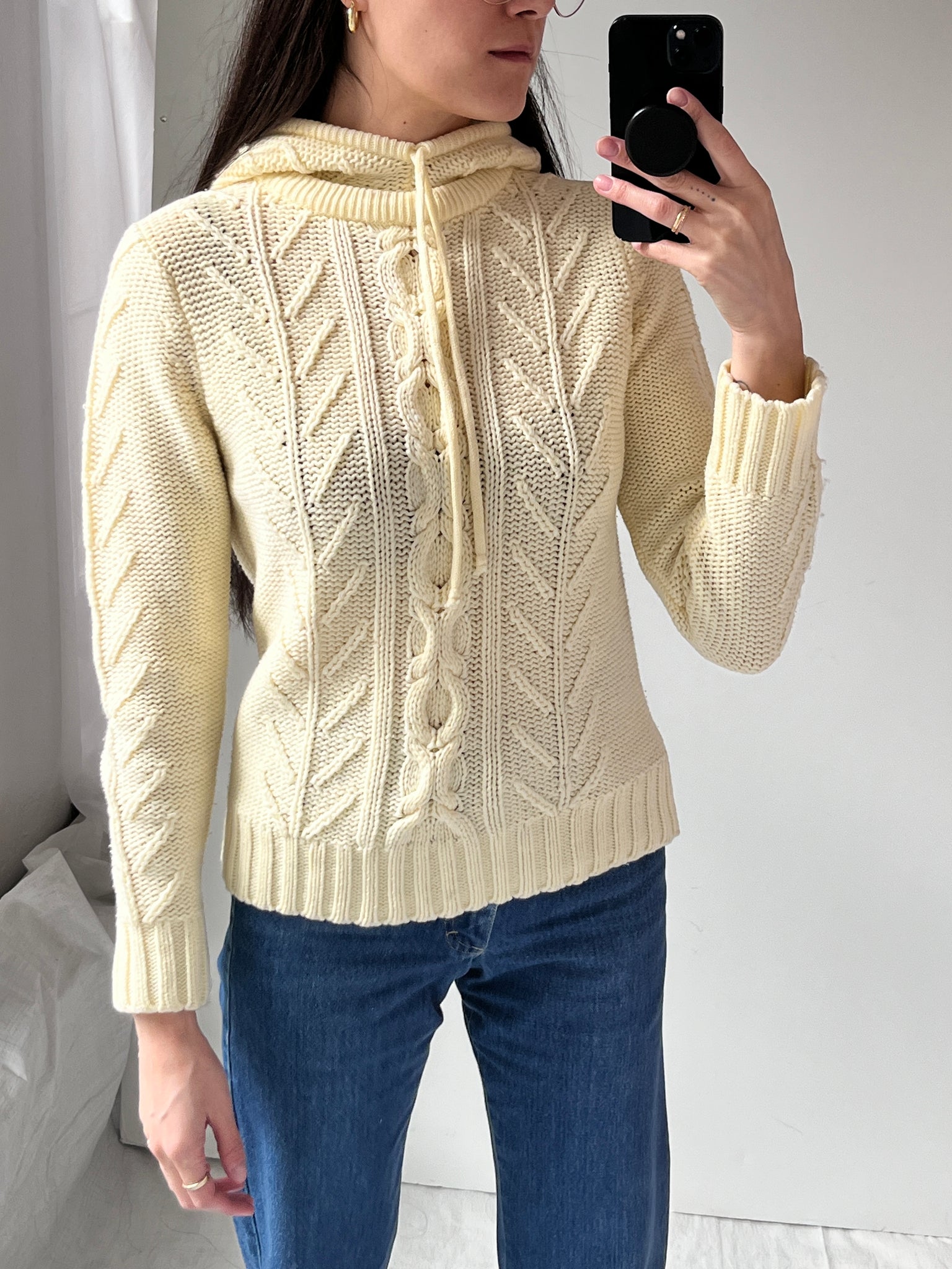 Vintage Cable Knit Hooded Sweater