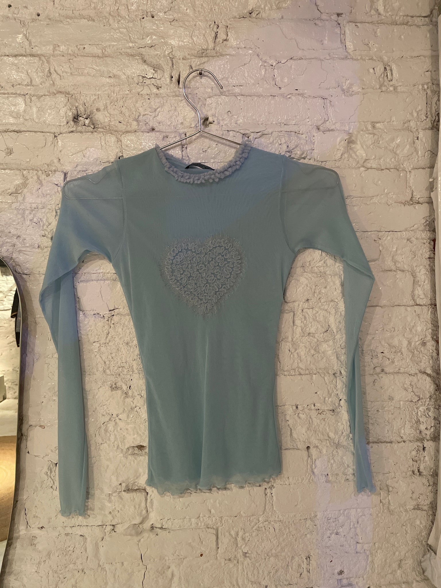 Nylon Mesh Heart Blouse