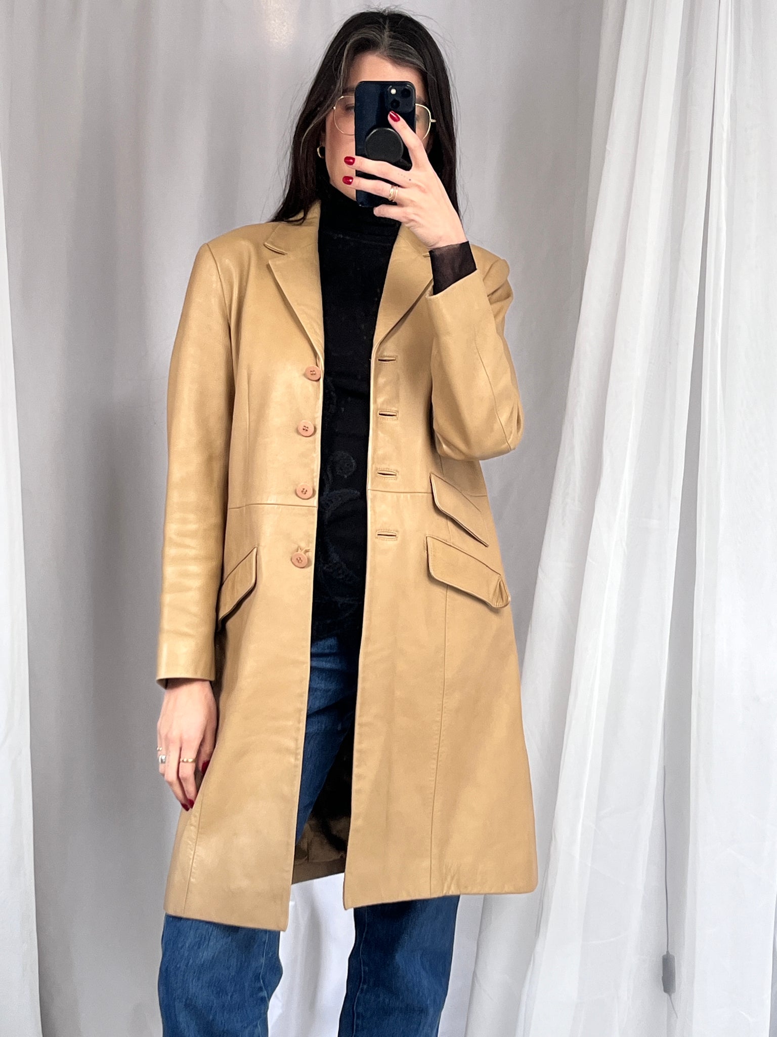 90S LEATHER COAT - CAMEL